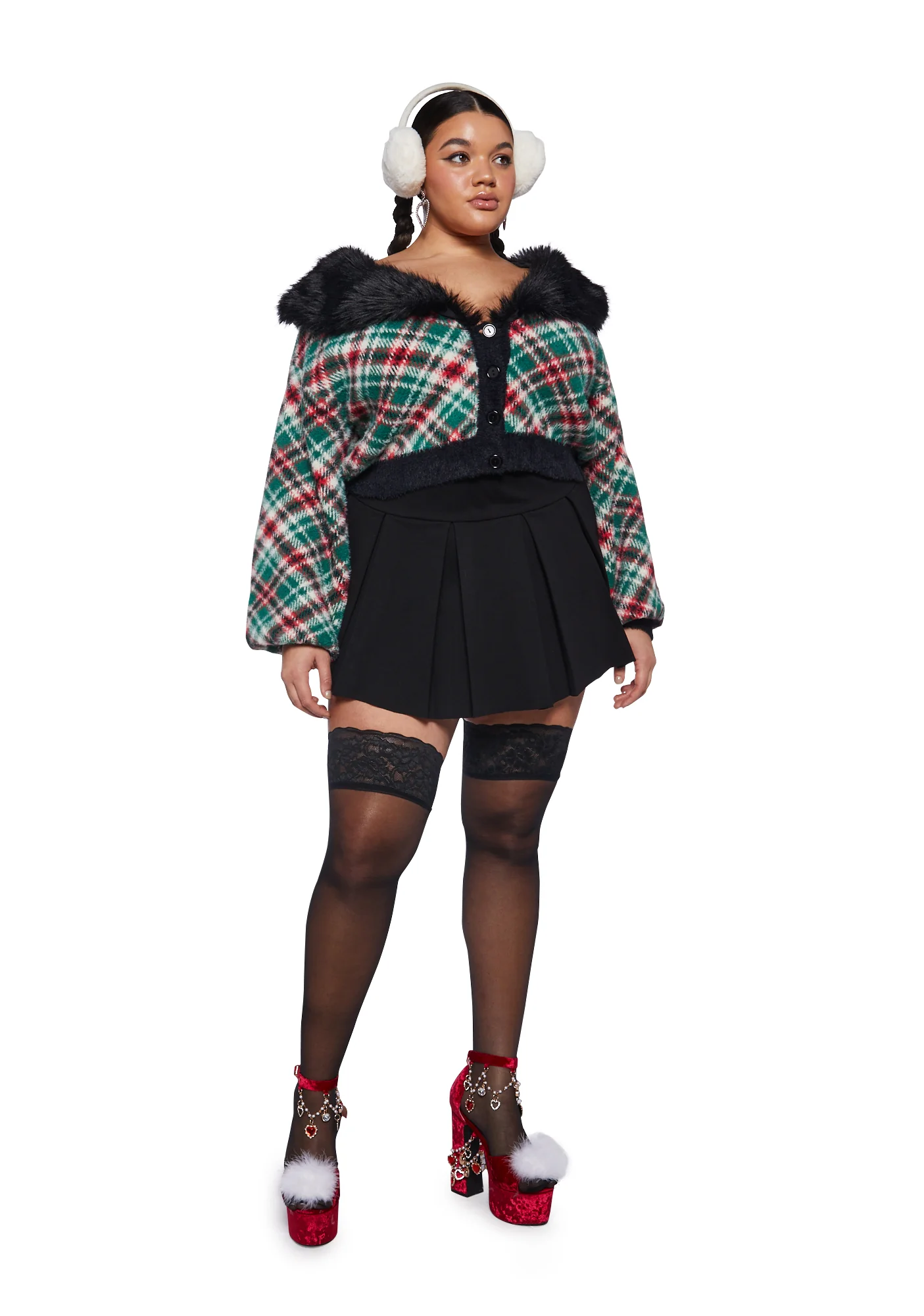 Plus Holiday Party Plaid Cardigan - Image 2