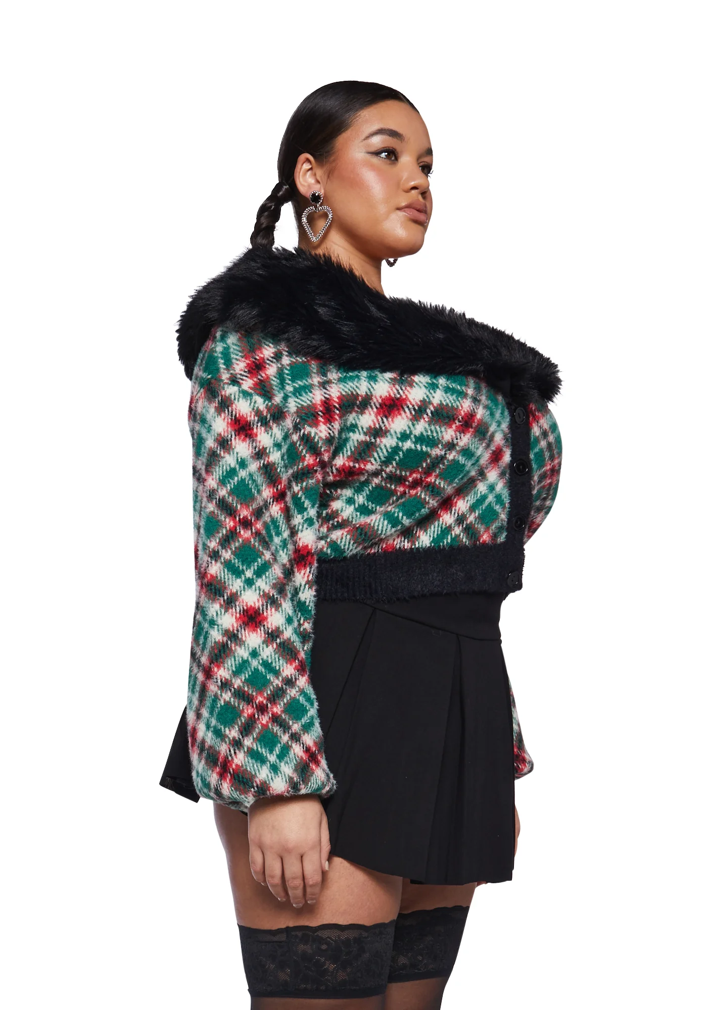 Plus Holiday Party Plaid Cardigan - Image 3