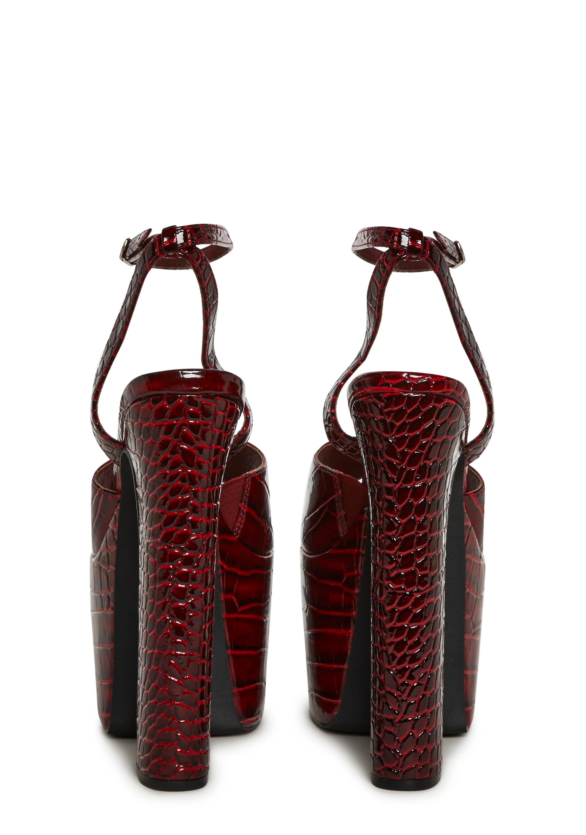 Devour Croc Platform Heels - Red - Image 4