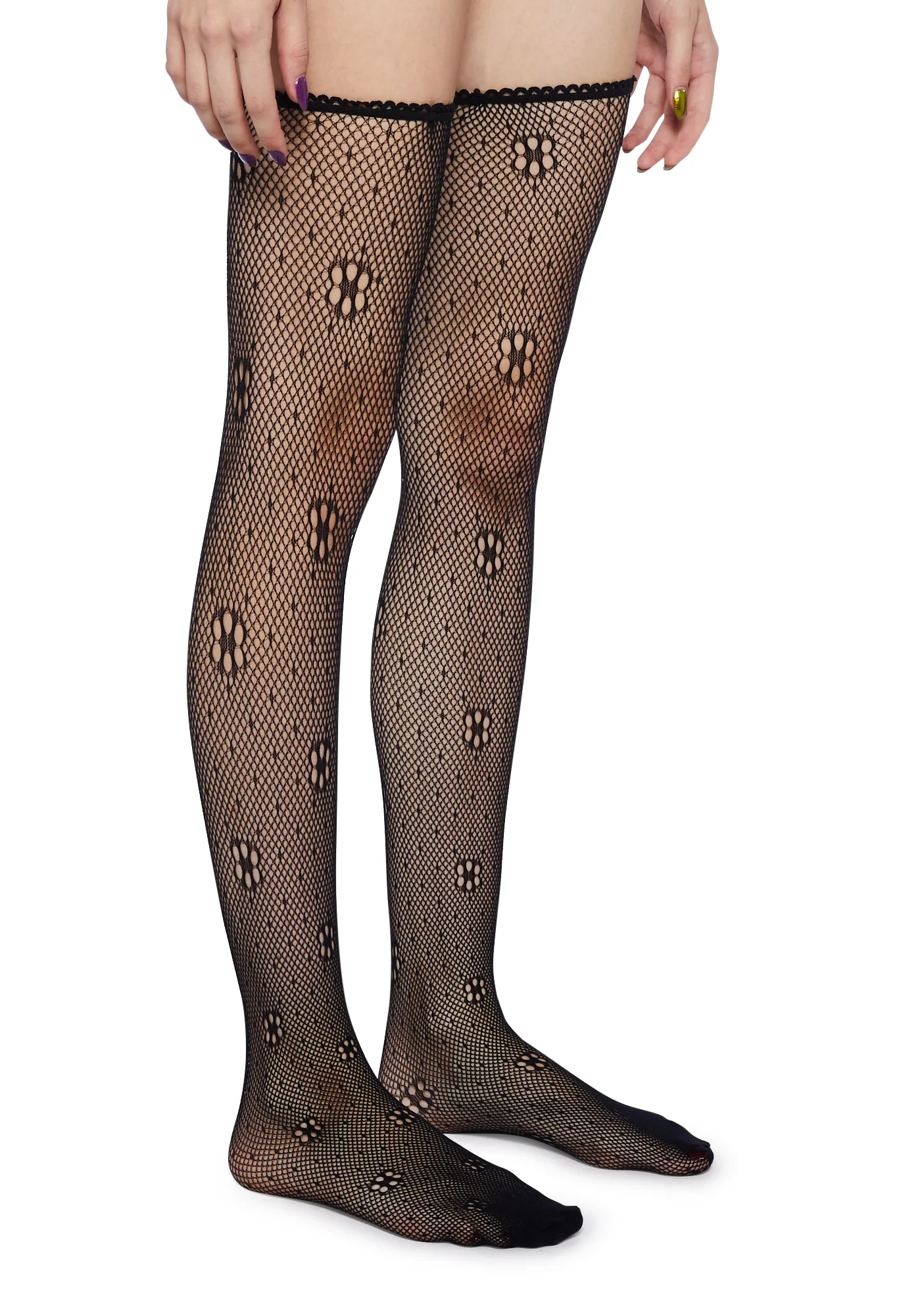 Pleasant Seductions Fishnet Thigh Highs- Black - Image 3