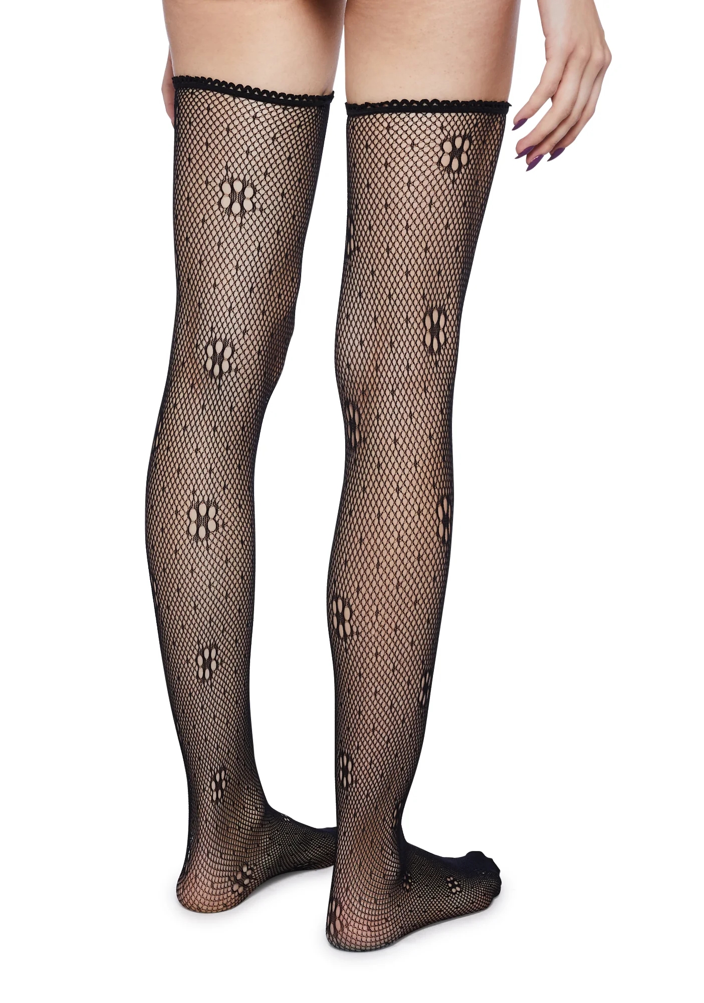 Pleasant Seductions Fishnet Thigh Highs- Black - Image 4