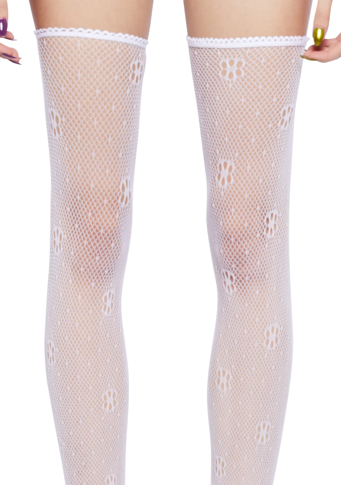 Pleasant Seductions Fishnet Thigh Highs- White - Image 2