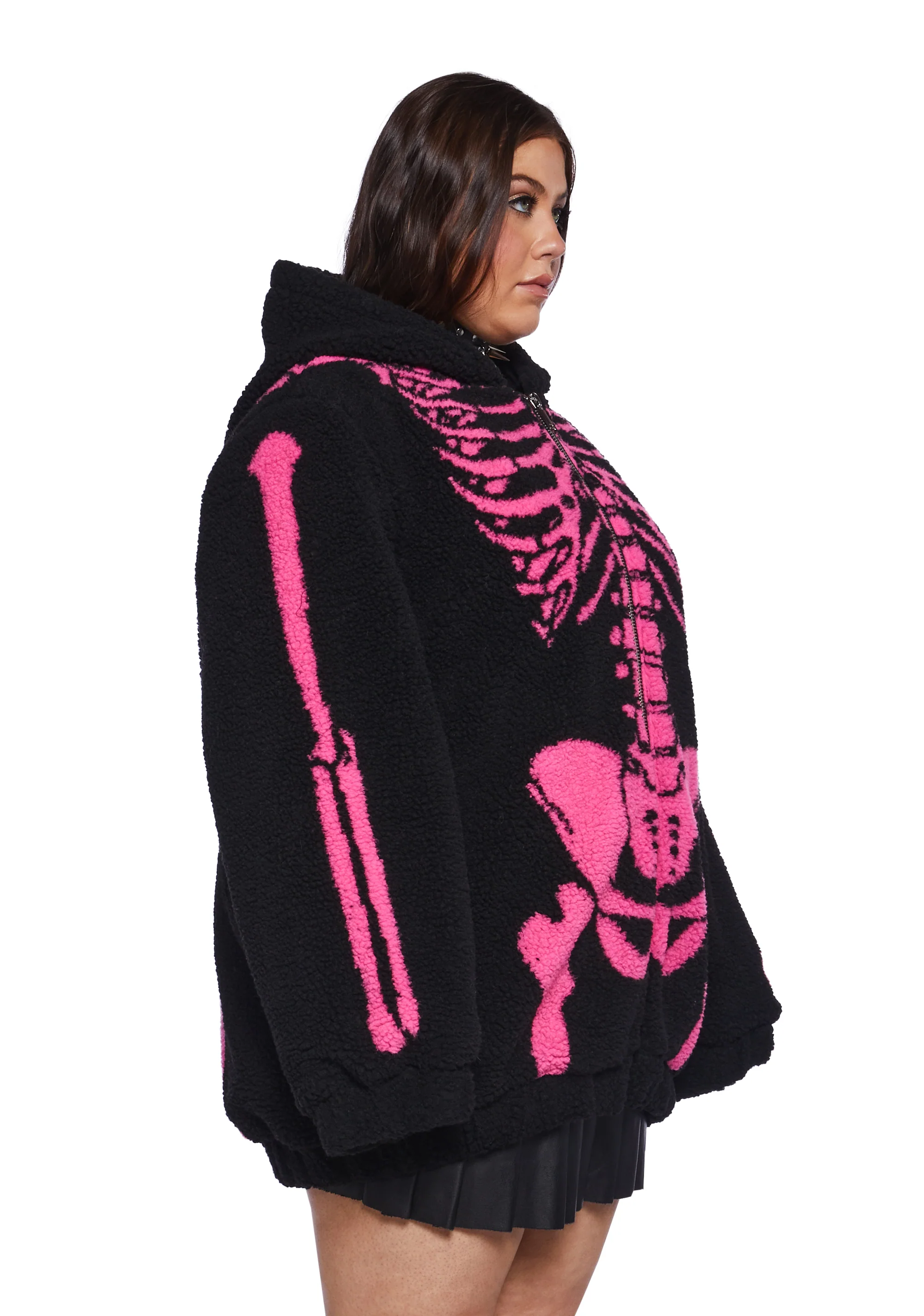 Plus Baring It All Skeleton Hooded Sherpa Jacket - Pink - Image 3