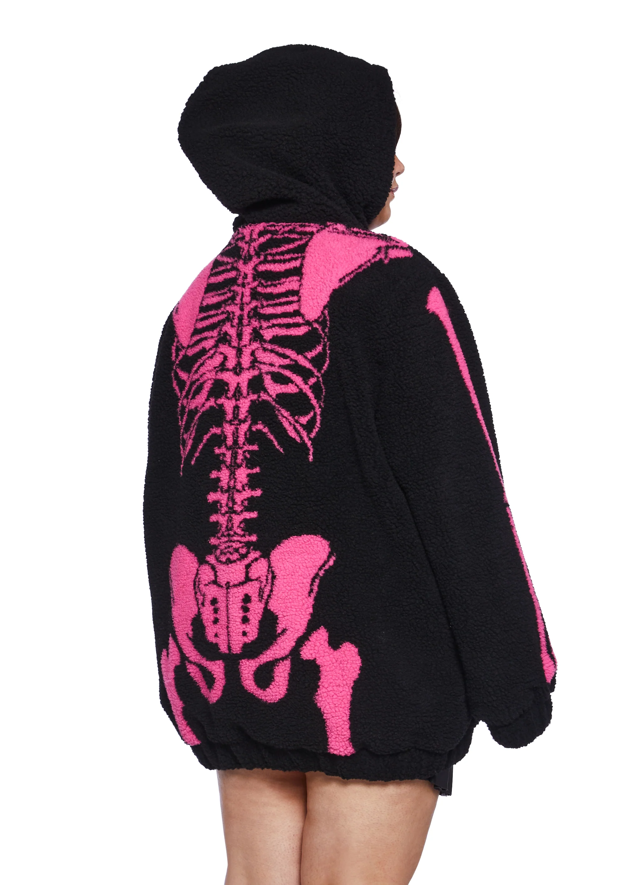 Plus Baring It All Skeleton Hooded Sherpa Jacket - Pink - Image 4