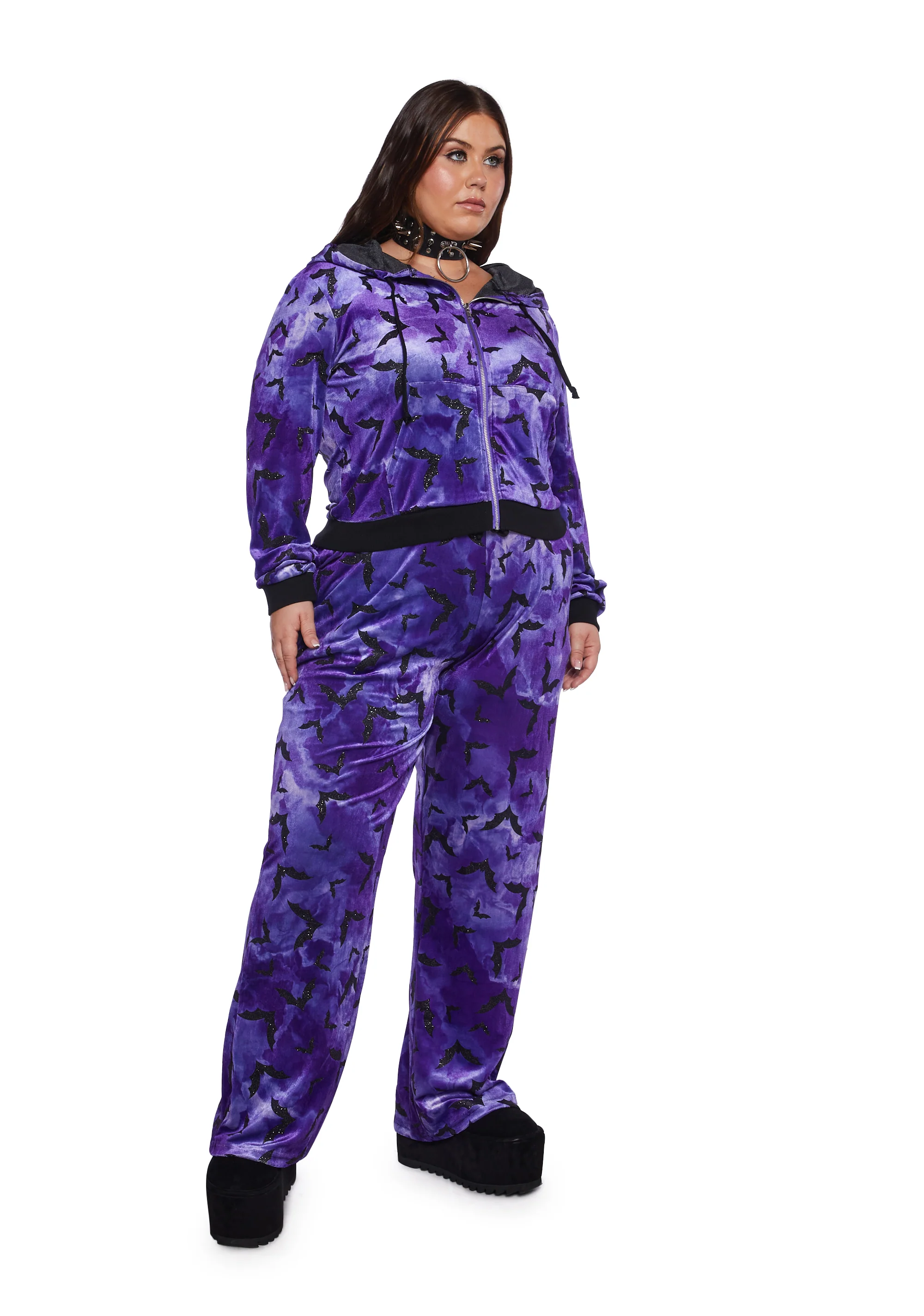 Plus Bat Behavior Cropped Hoodie - Purple - Image 3