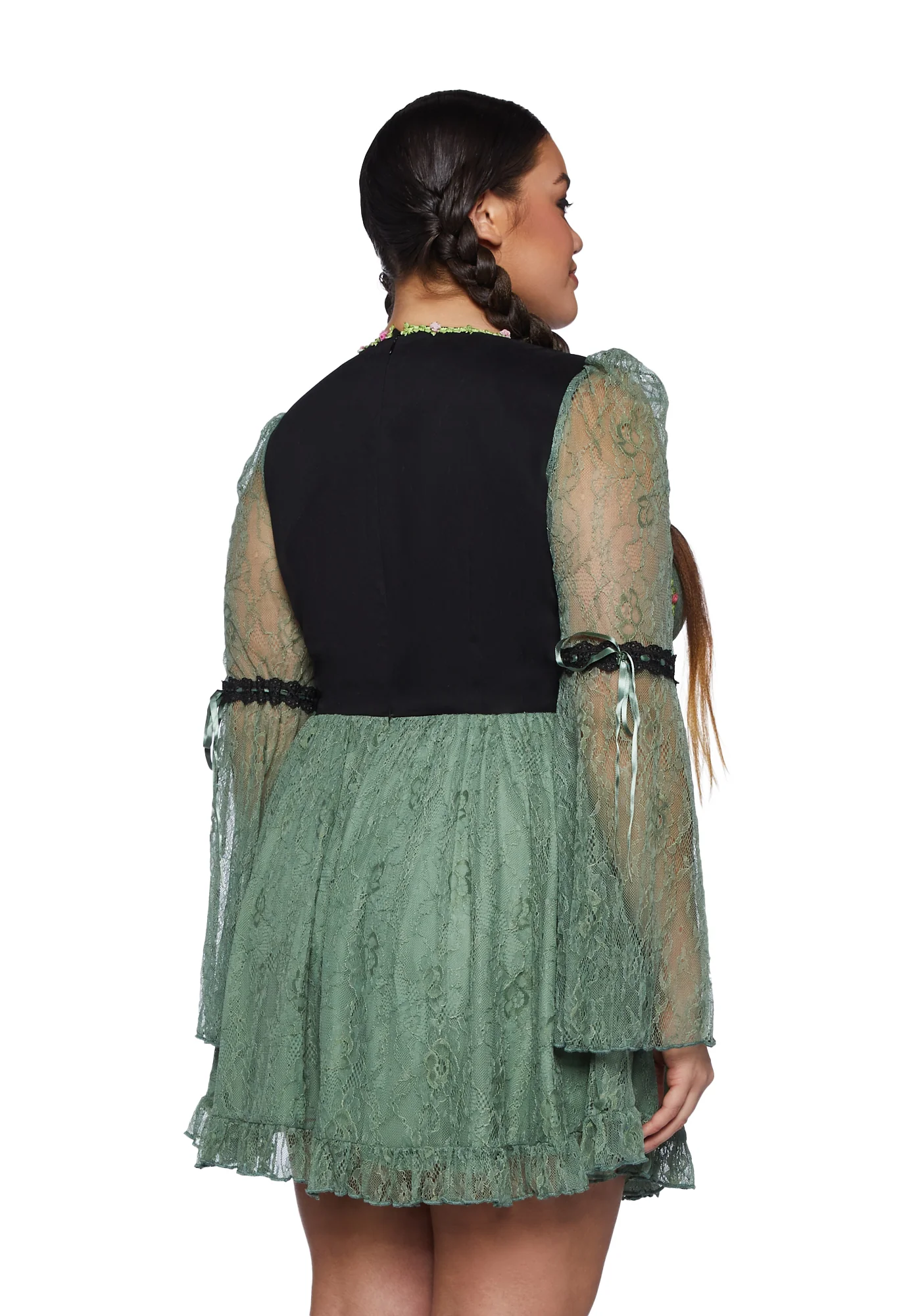 Plus Myths N' Legends Mini Dress - Green Lace - Image 4