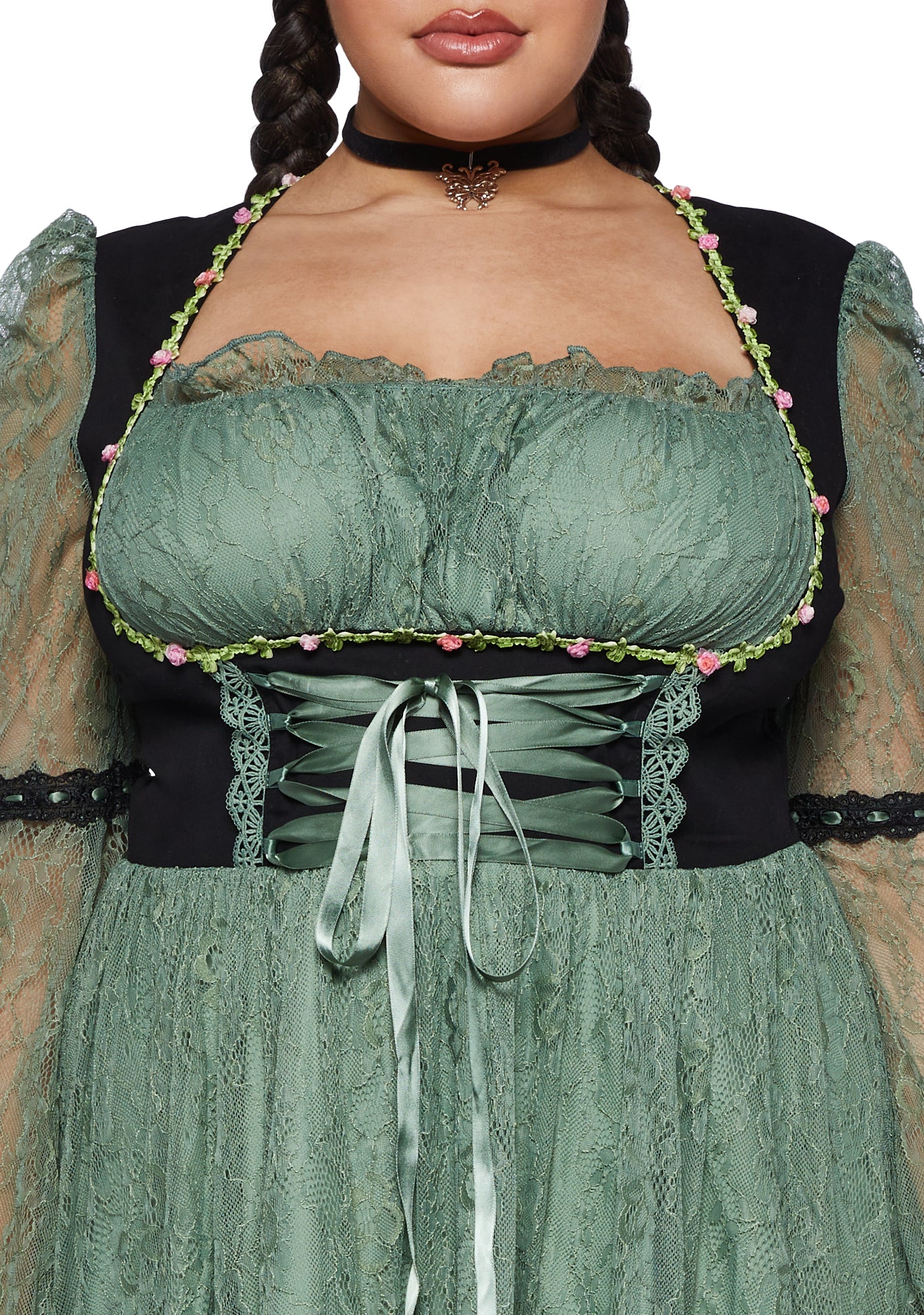 Plus Myths N' Legends Mini Dress - Green Lace - Image 5