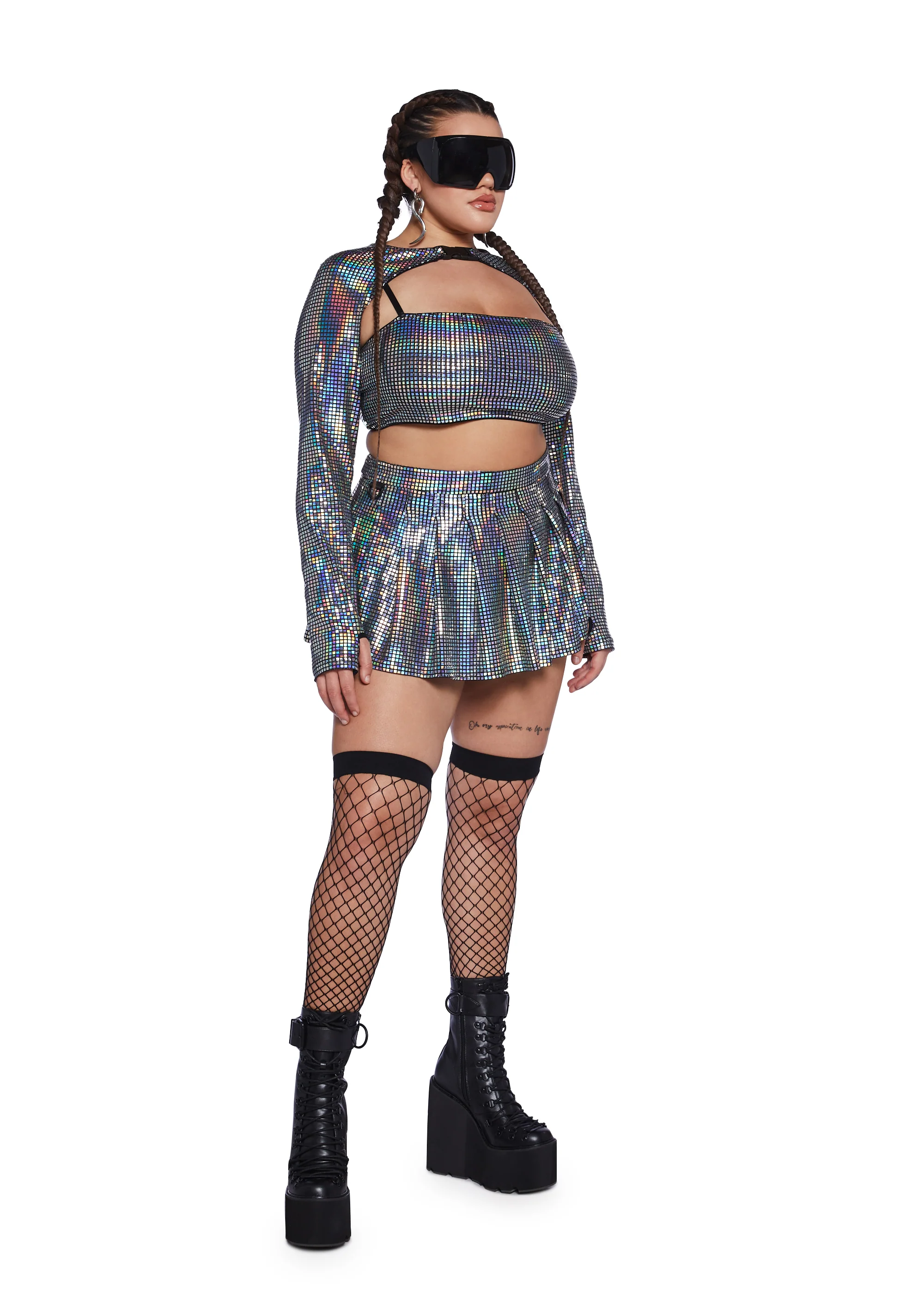 Plus Cosmic Disco Pleated Mini Skirt - Image 3