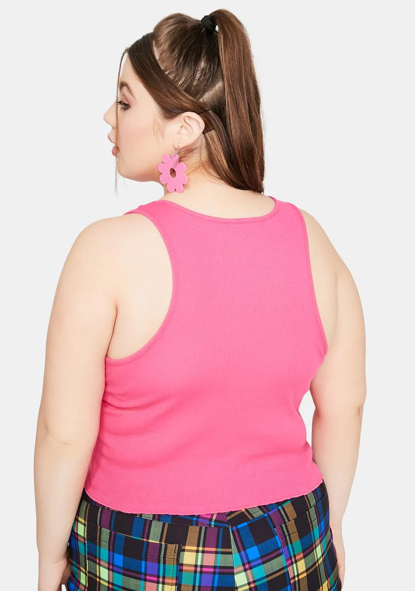 Plus Cutesy Thrills Rib Henley Tank - Black - Image 4