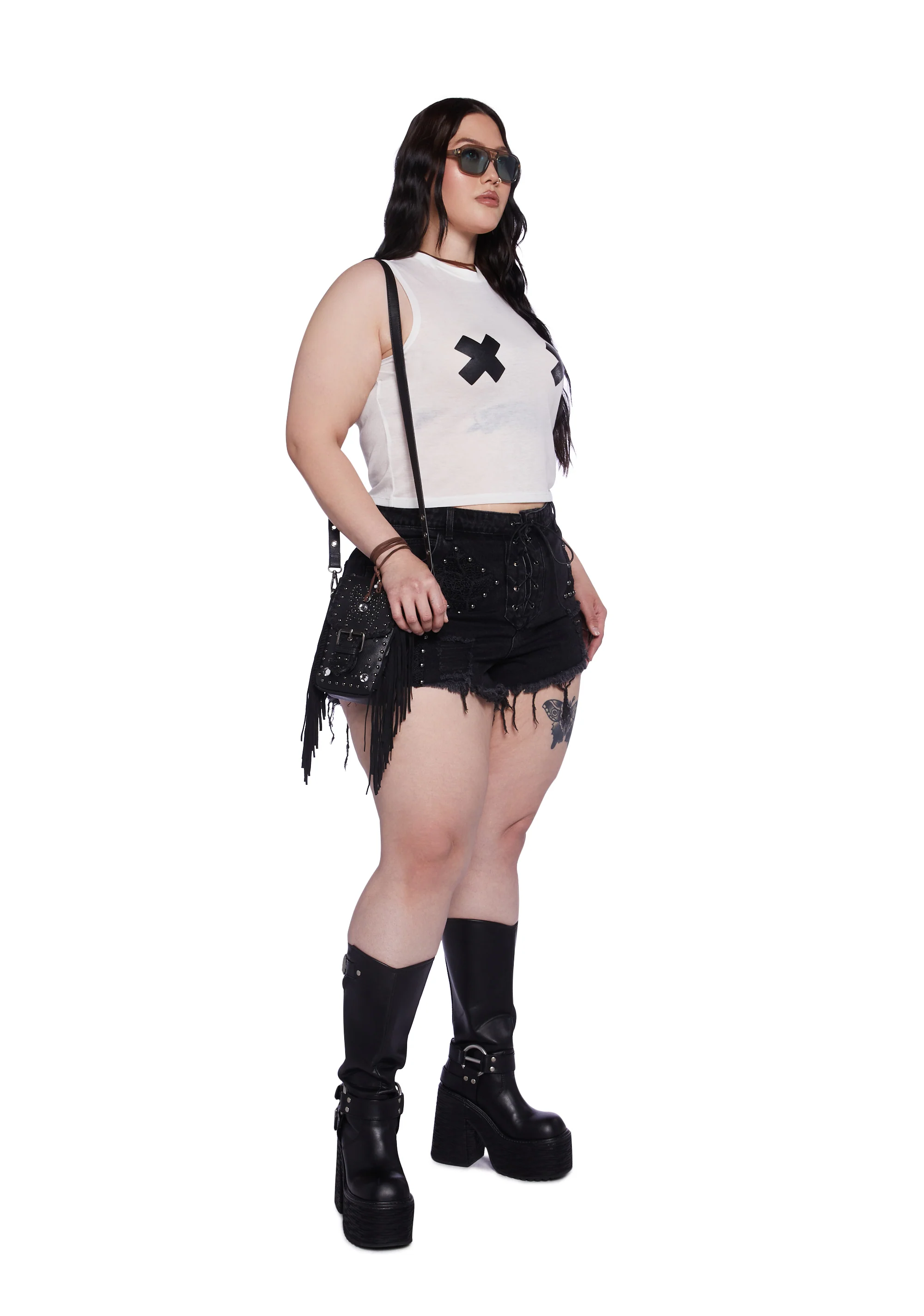 Plus Dayclub Cabana Denim Shorts - Black - Image 2