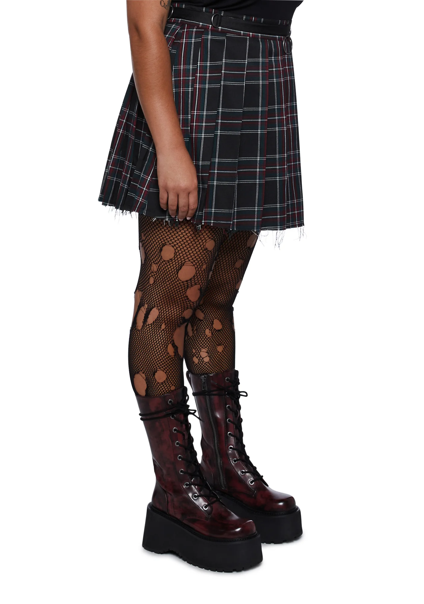 Plus Dress Code Plaid Skirt - Maroon - Image 3