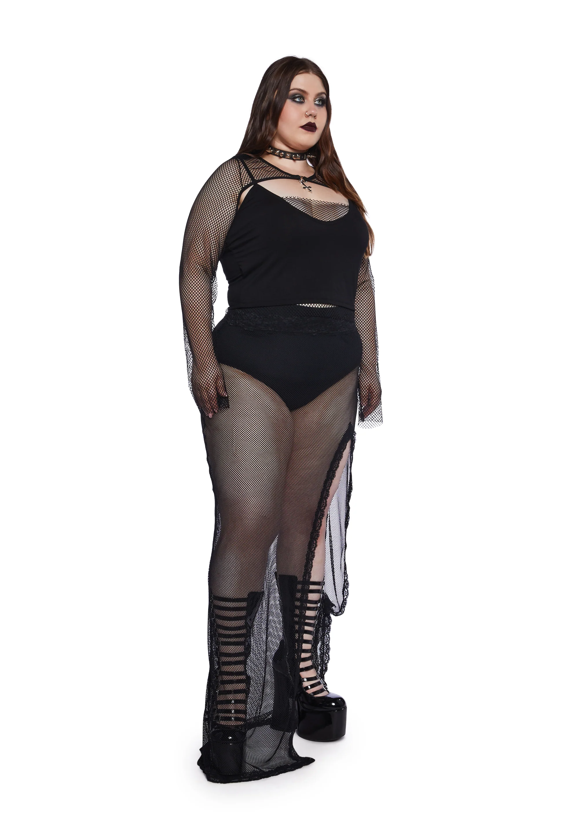 Plus Heavy Metal Lover Fishnet Cami And Shrug Set - Image 2