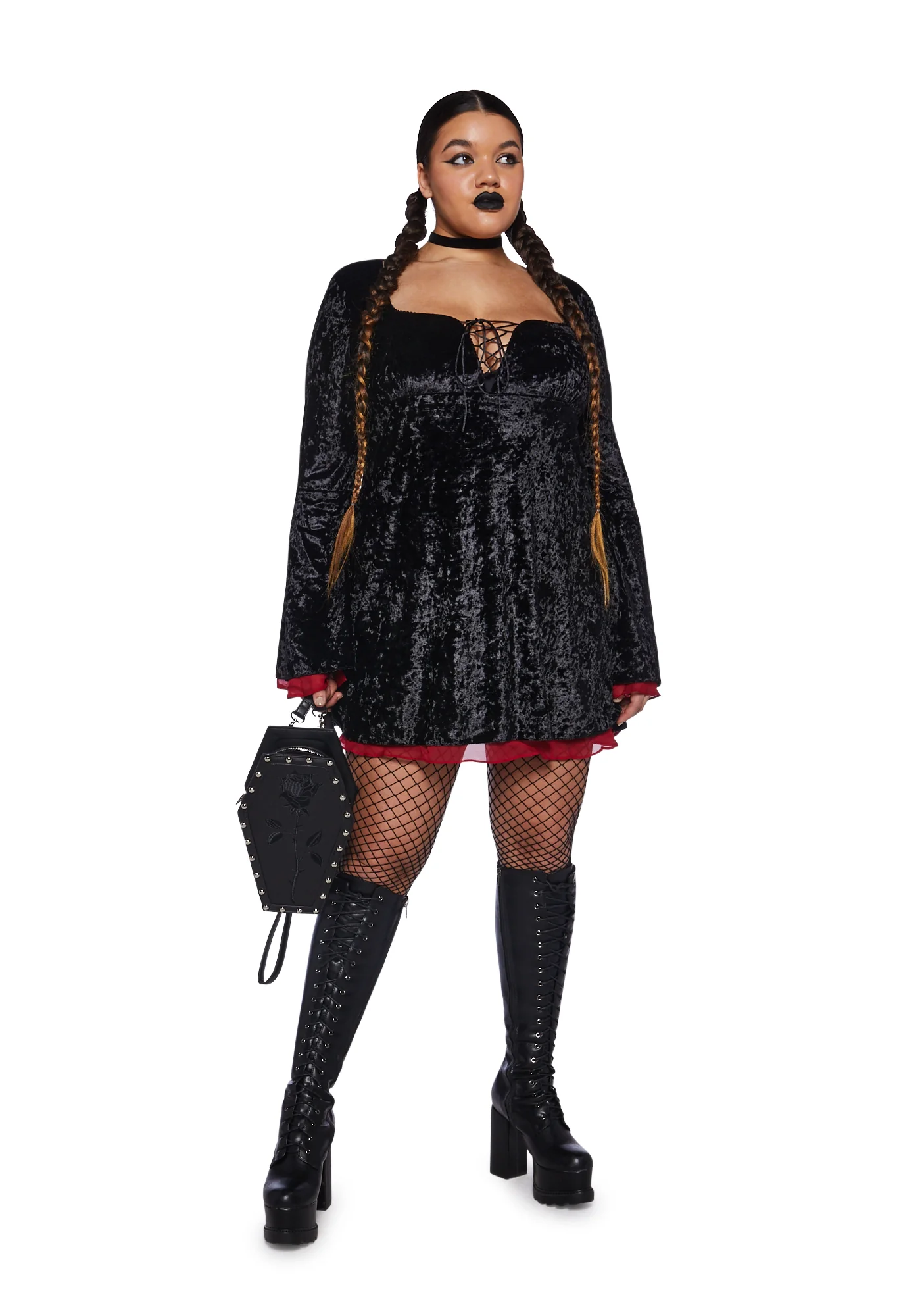 Plus Gothic Beauty Velvet Mini Dress - Image 2