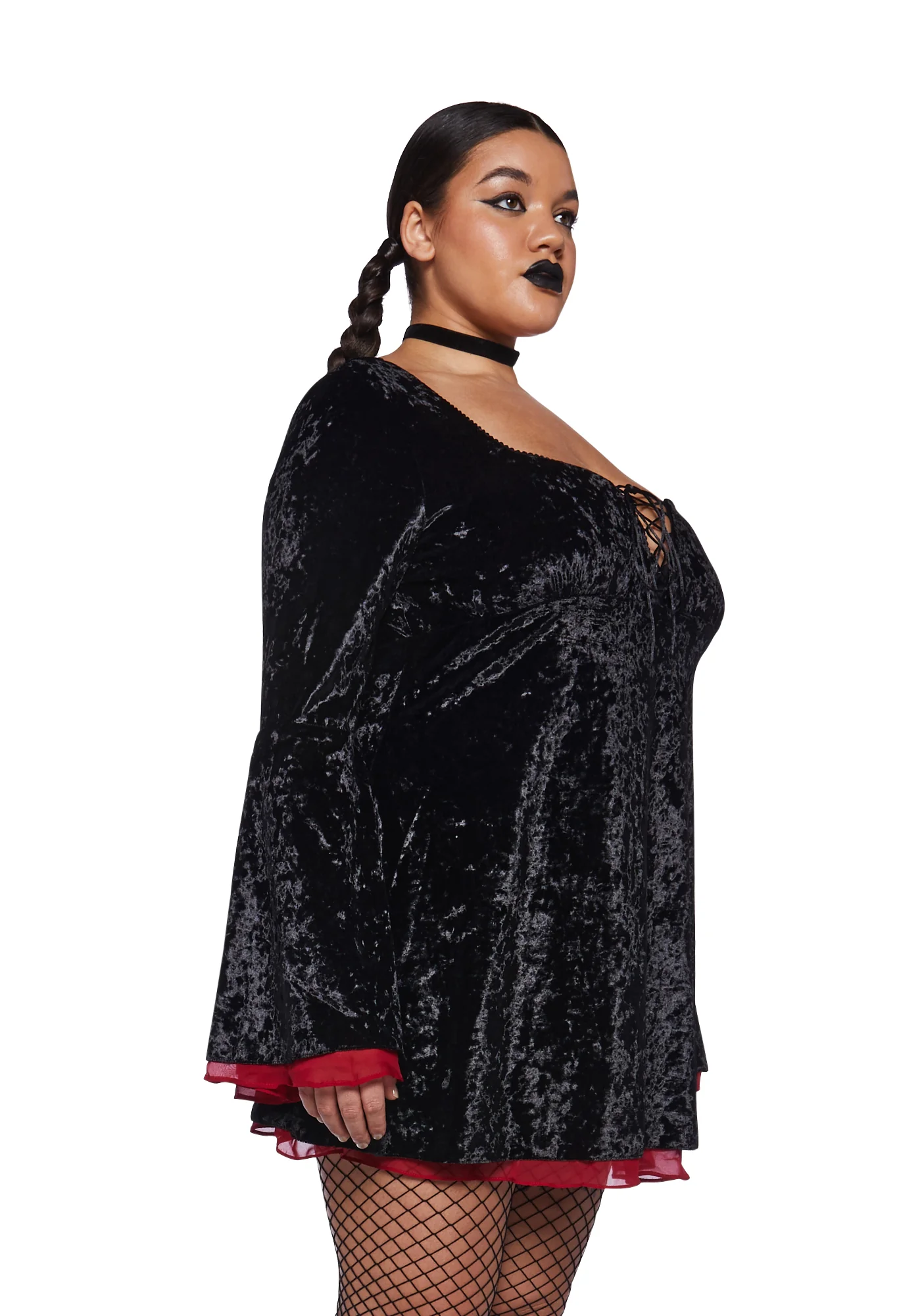 Plus Gothic Beauty Velvet Mini Dress - Image 3