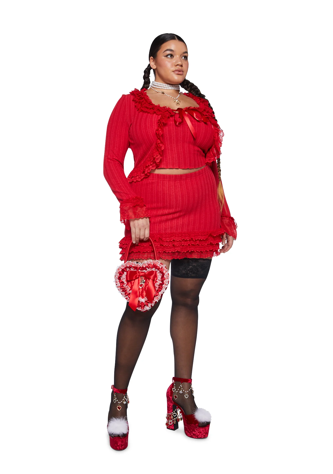 Plus Mistletoe Moves Mini Skirt-Red - Image 6