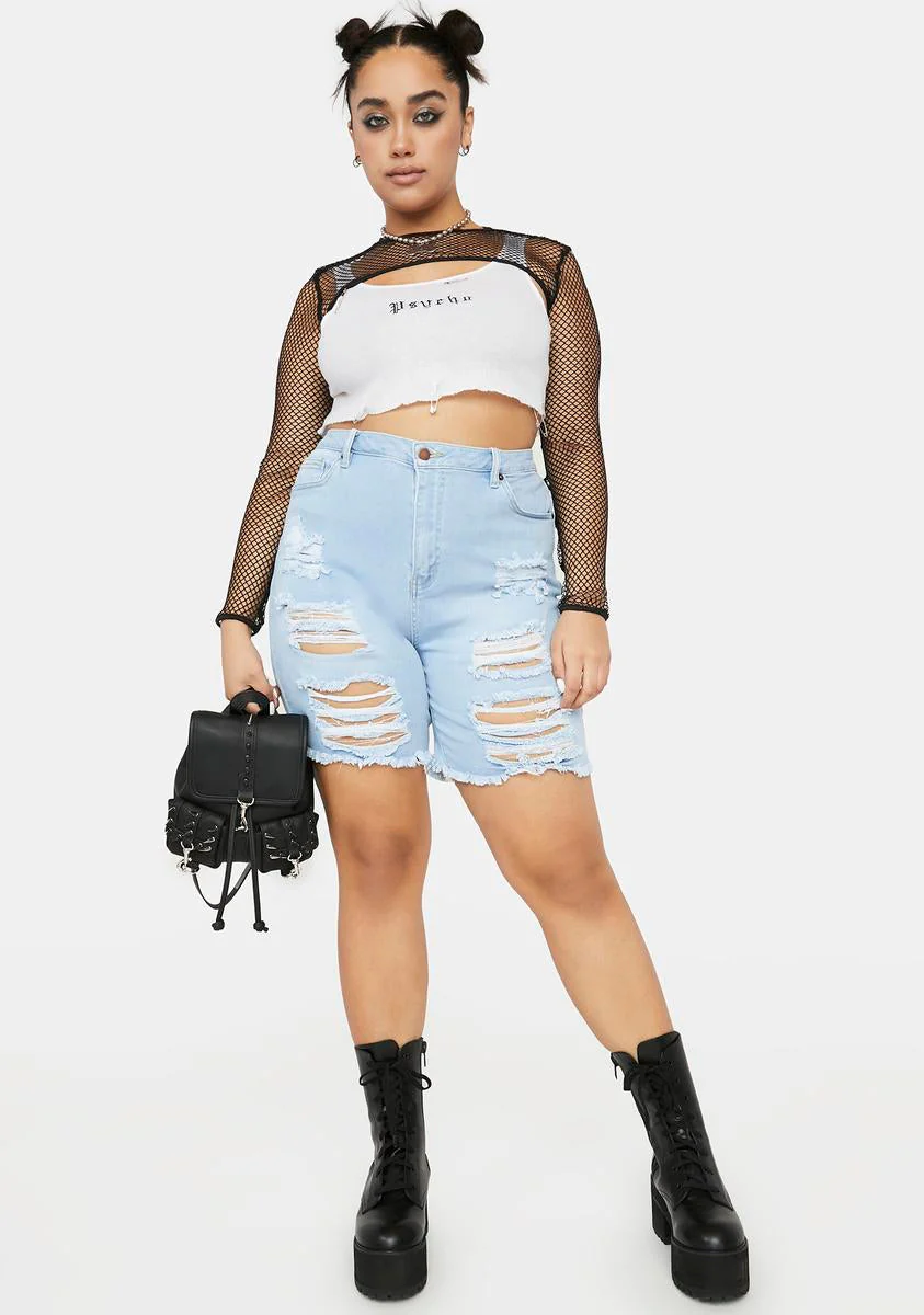 Plus Light Look To The Sun Denim Shorts - Blue - Image 3