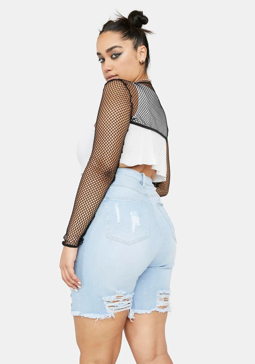 Plus Light Look To The Sun Denim Shorts - Blue - Image 4