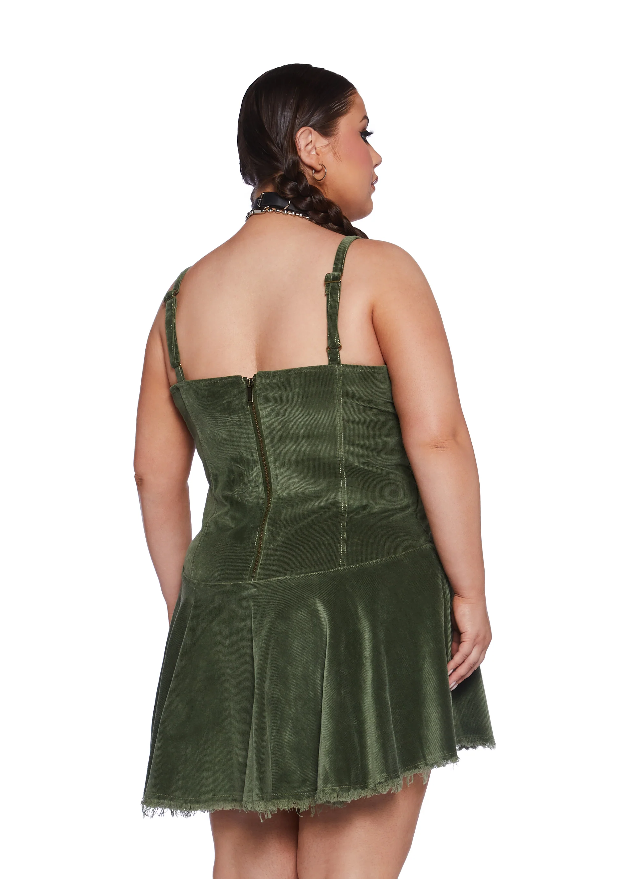 Plus Little Miss Attitude Mini Dress - Green Corduroy - Image 4