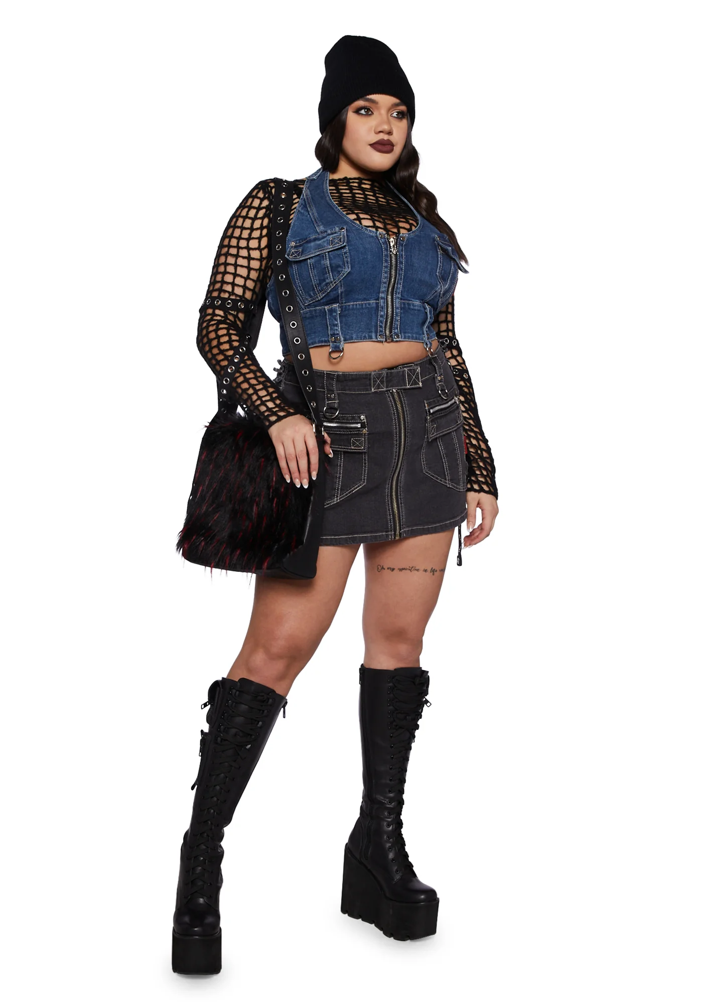 Plus Power Denim Skirt - Black - Image 2