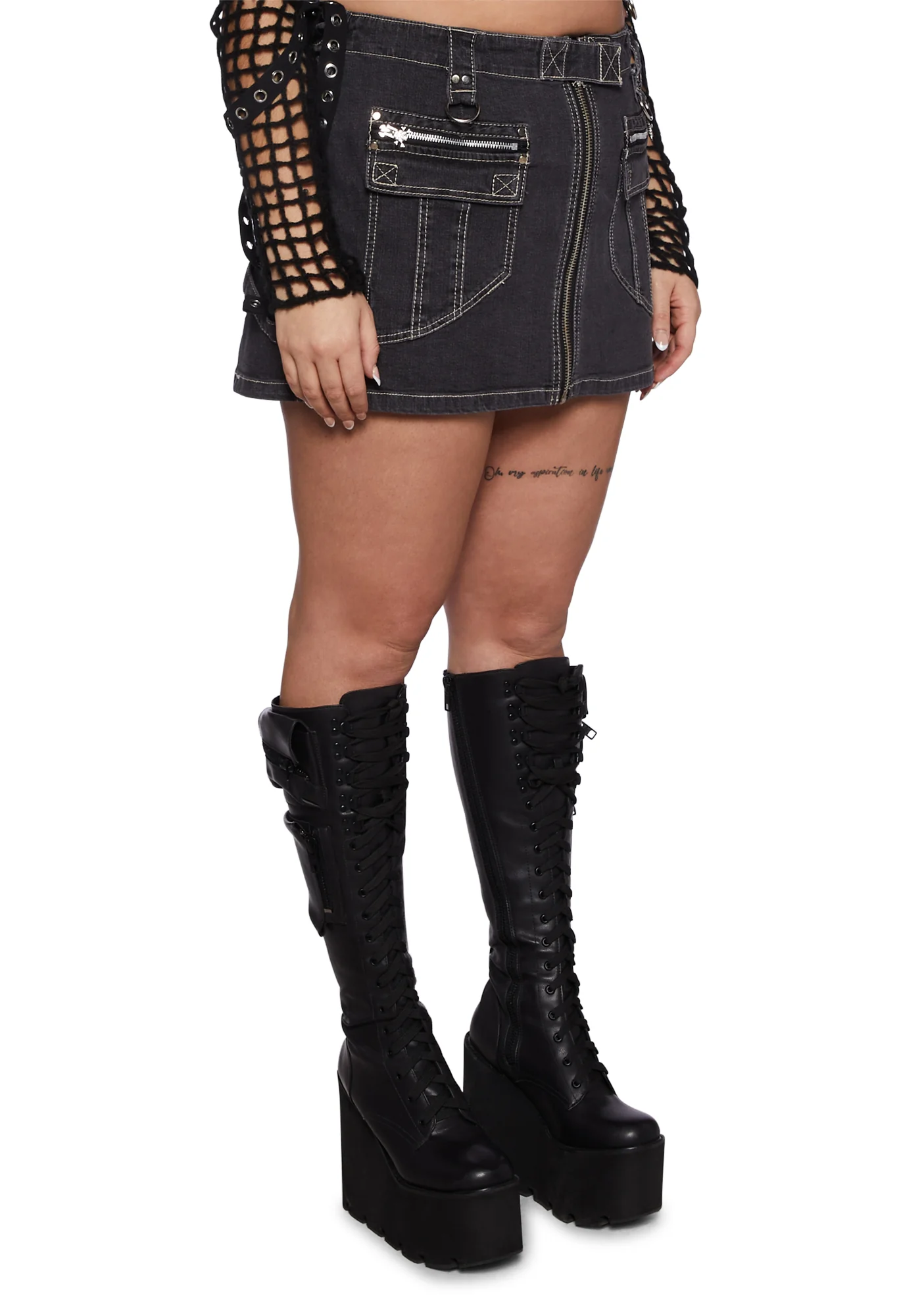 Plus Power Denim Skirt - Black - Image 3