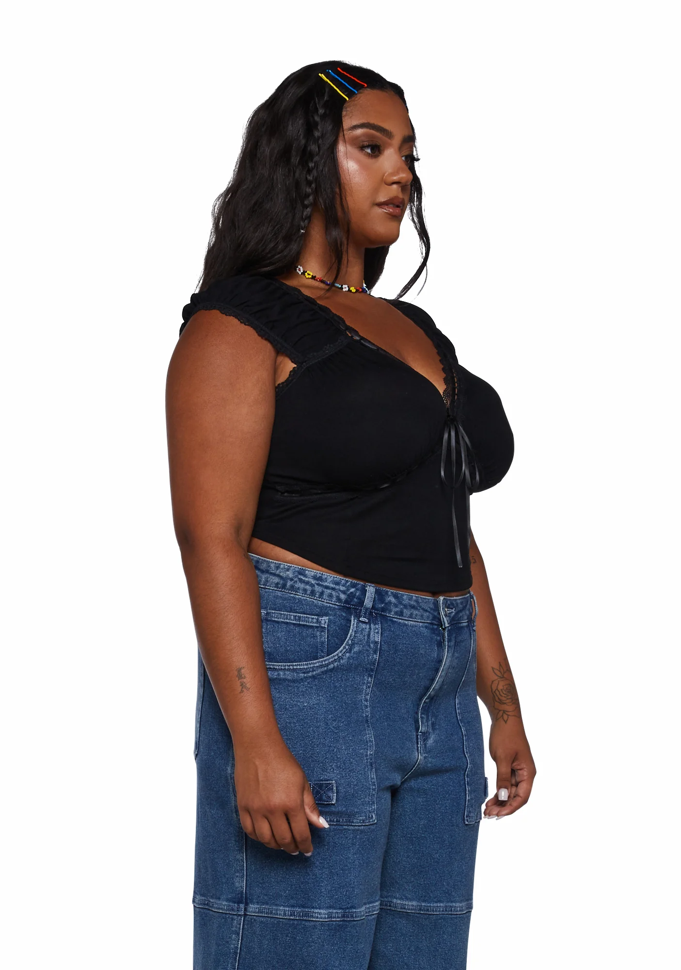 Plus Queen Of Spring Lace Trim Top - Black - Image 3