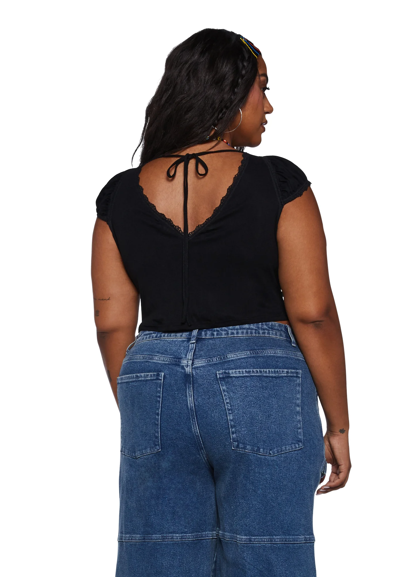 Plus Queen Of Spring Lace Trim Top - Black - Image 4