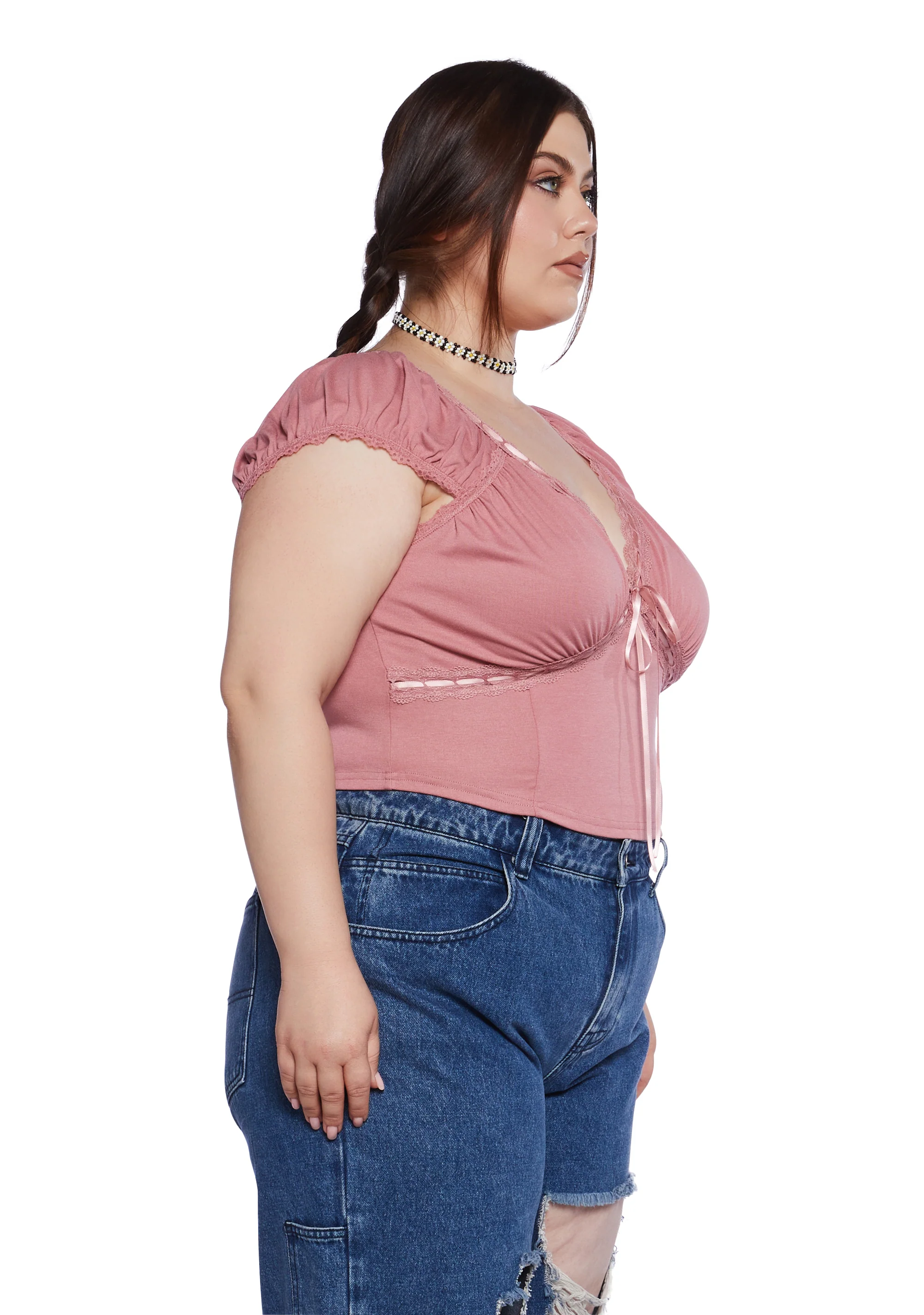 Plus Queen Of Spring Lace Trim Top - Pink - Image 3