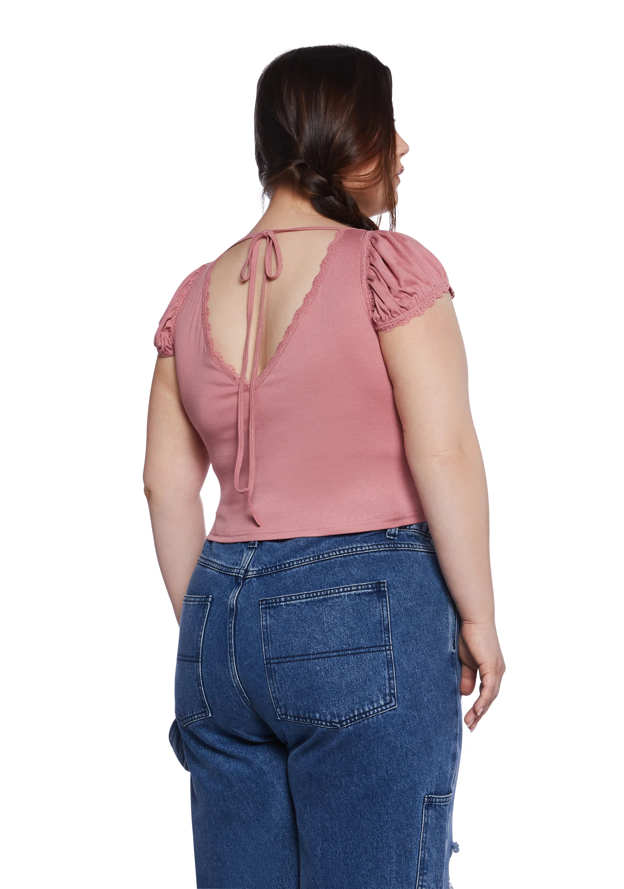 Plus Queen Of Spring Lace Trim Top - Pink - Image 4