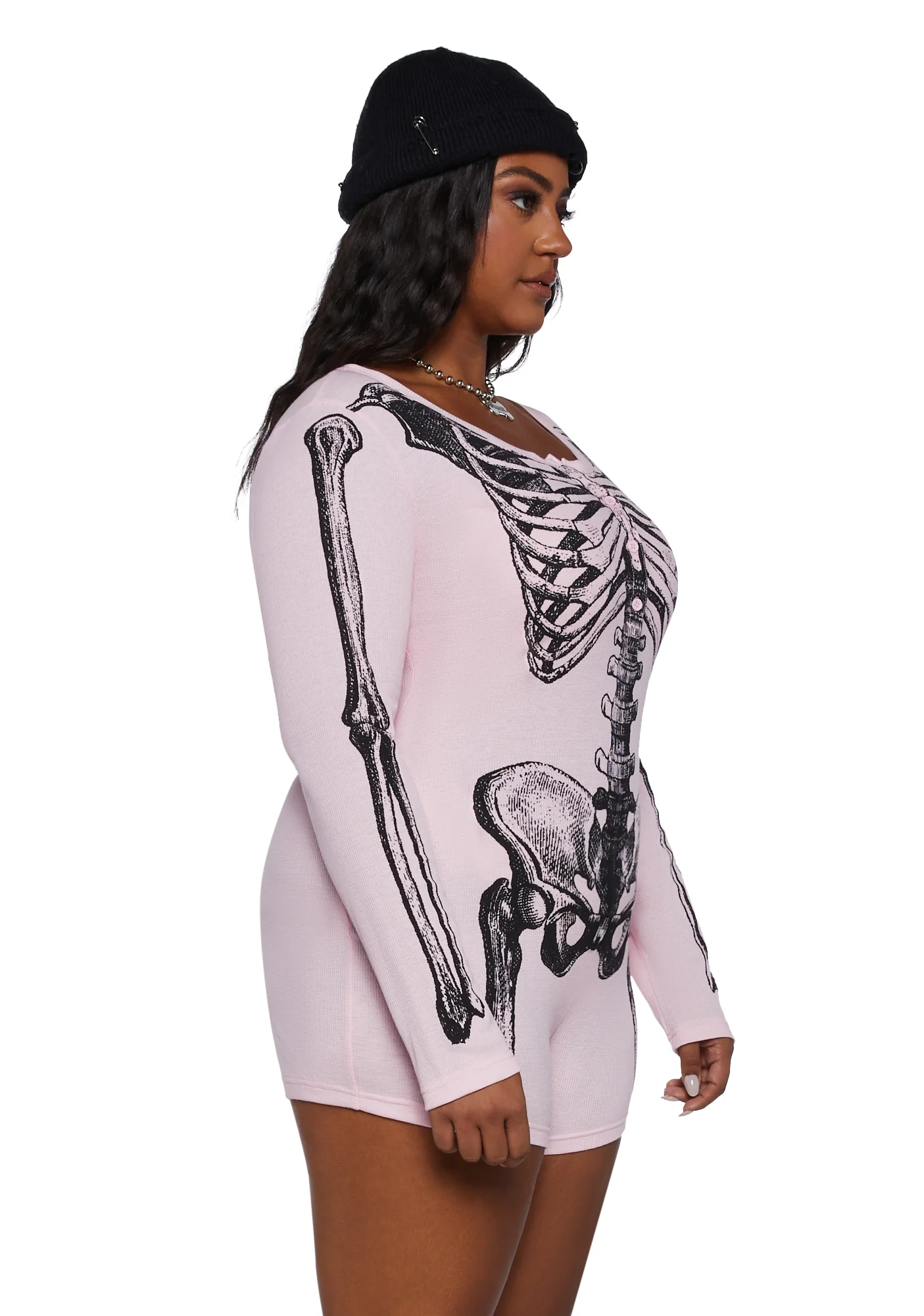 Plus Rib By Rib Long Sleeve Romper - Pink - Image 3