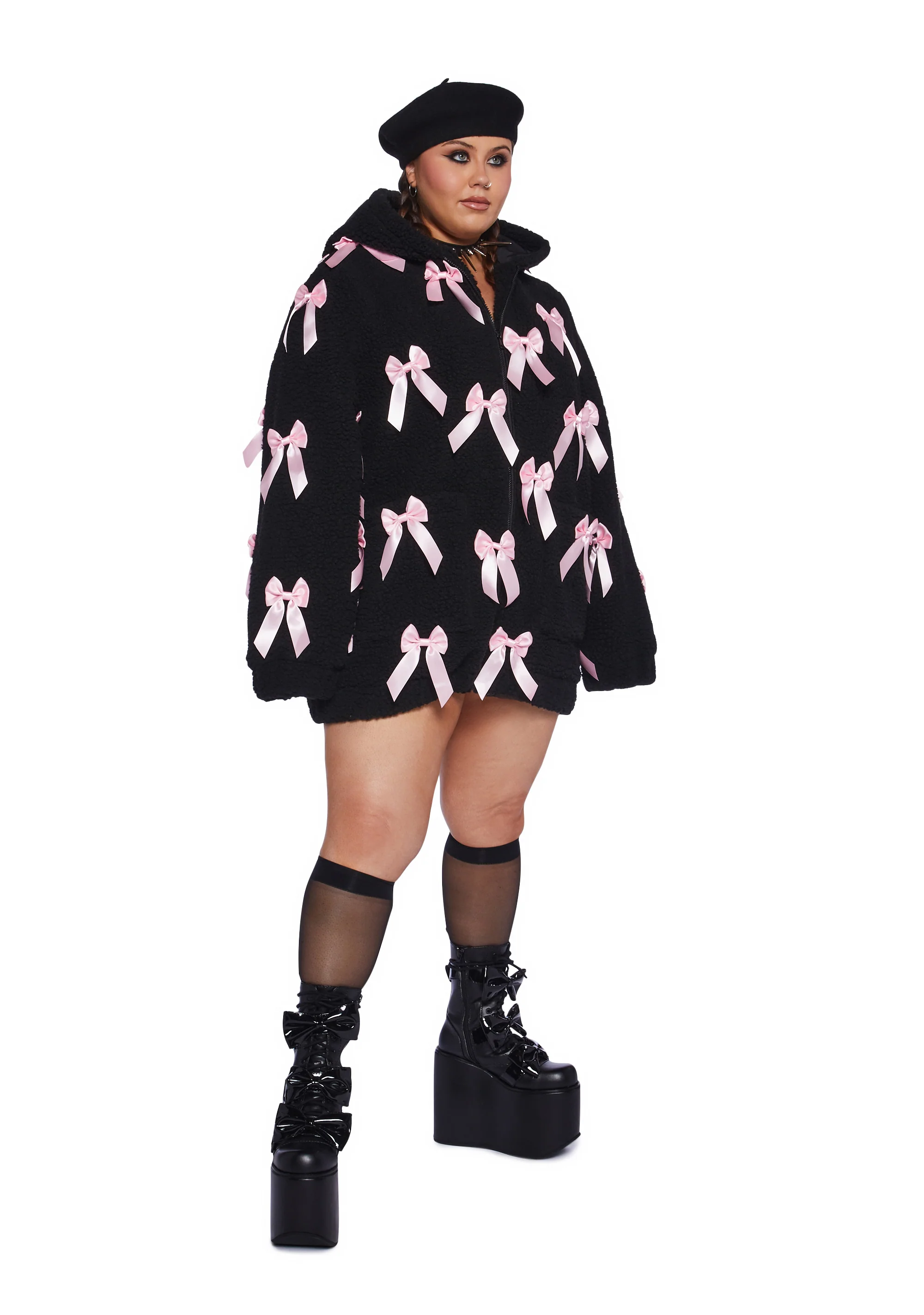 Plus Size Pinky Promise Sherpa Jacket - Black - Image 2