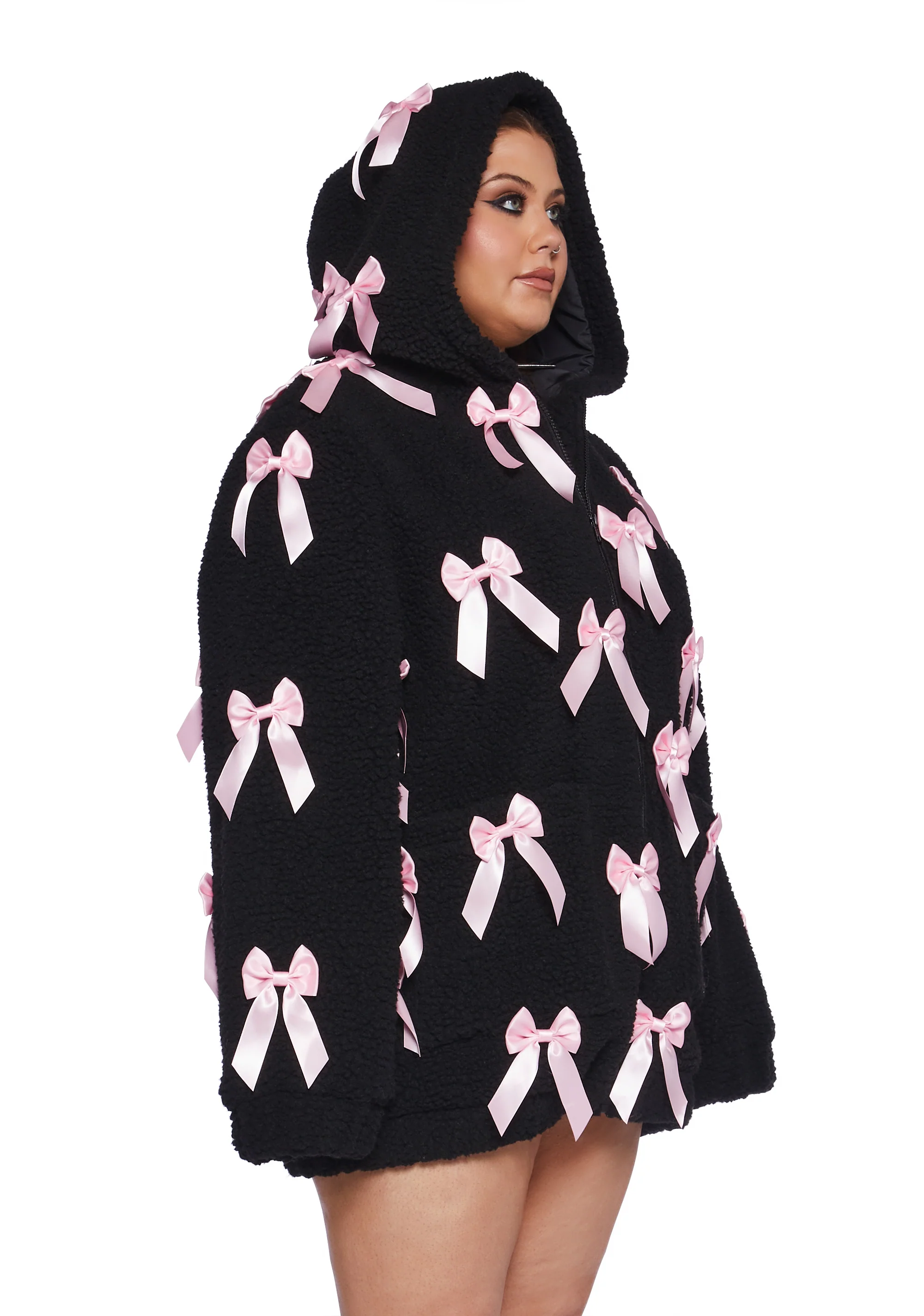 Plus Size Pinky Promise Sherpa Jacket - Black - Image 3