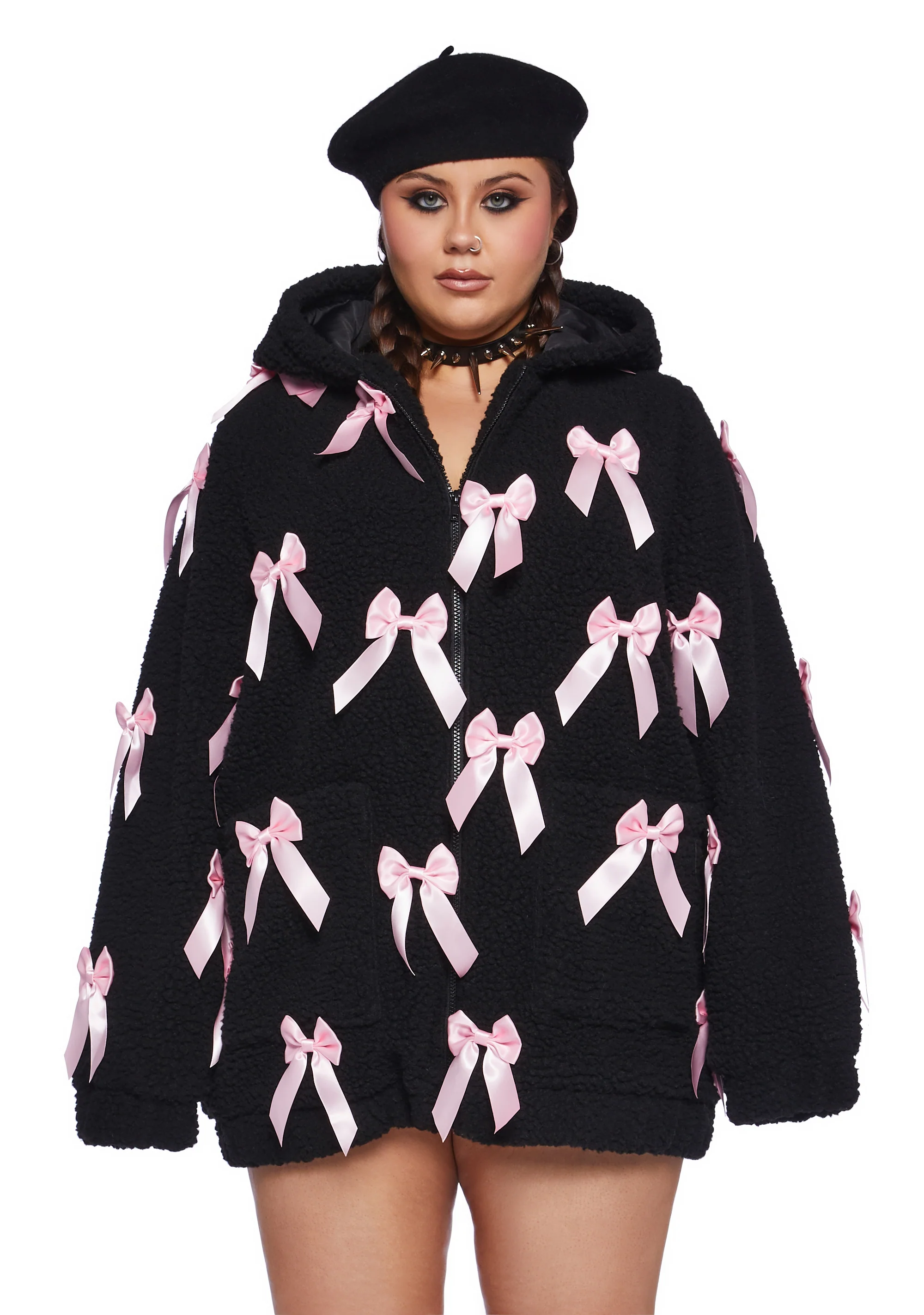 Plus Size Pinky Promise Sherpa Jacket - Black - Image 5