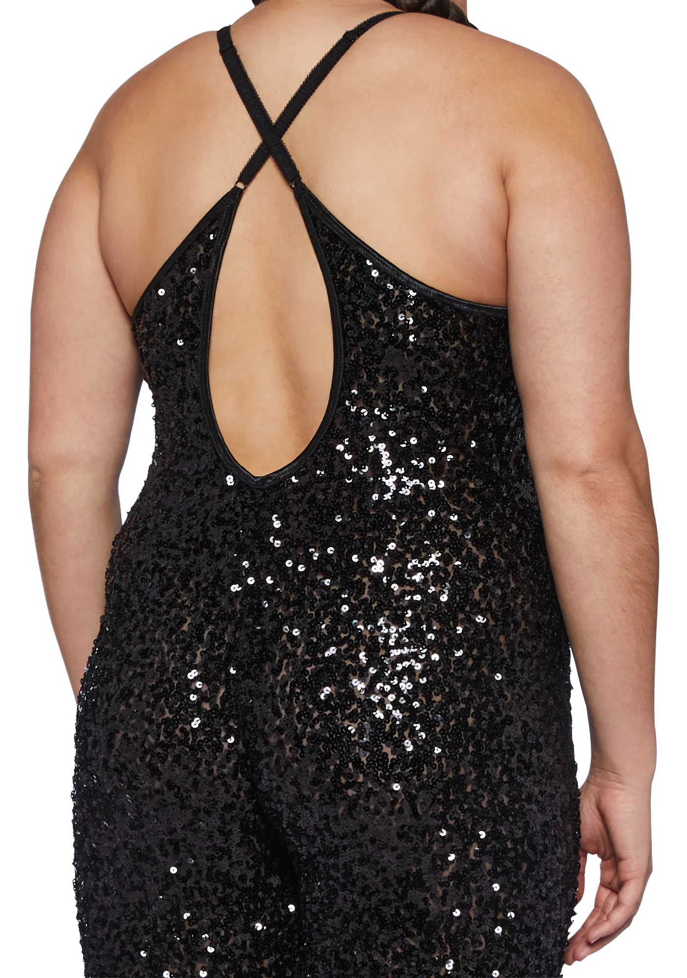 Plus Sparkle Nights Sequin Jumpsuit- Black - Image 2