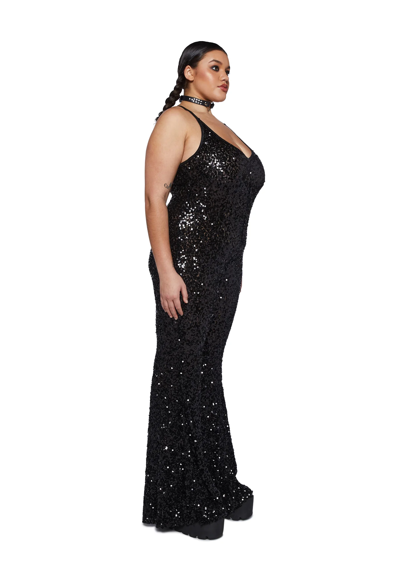 Plus Sparkle Nights Sequin Jumpsuit- Black - Image 3
