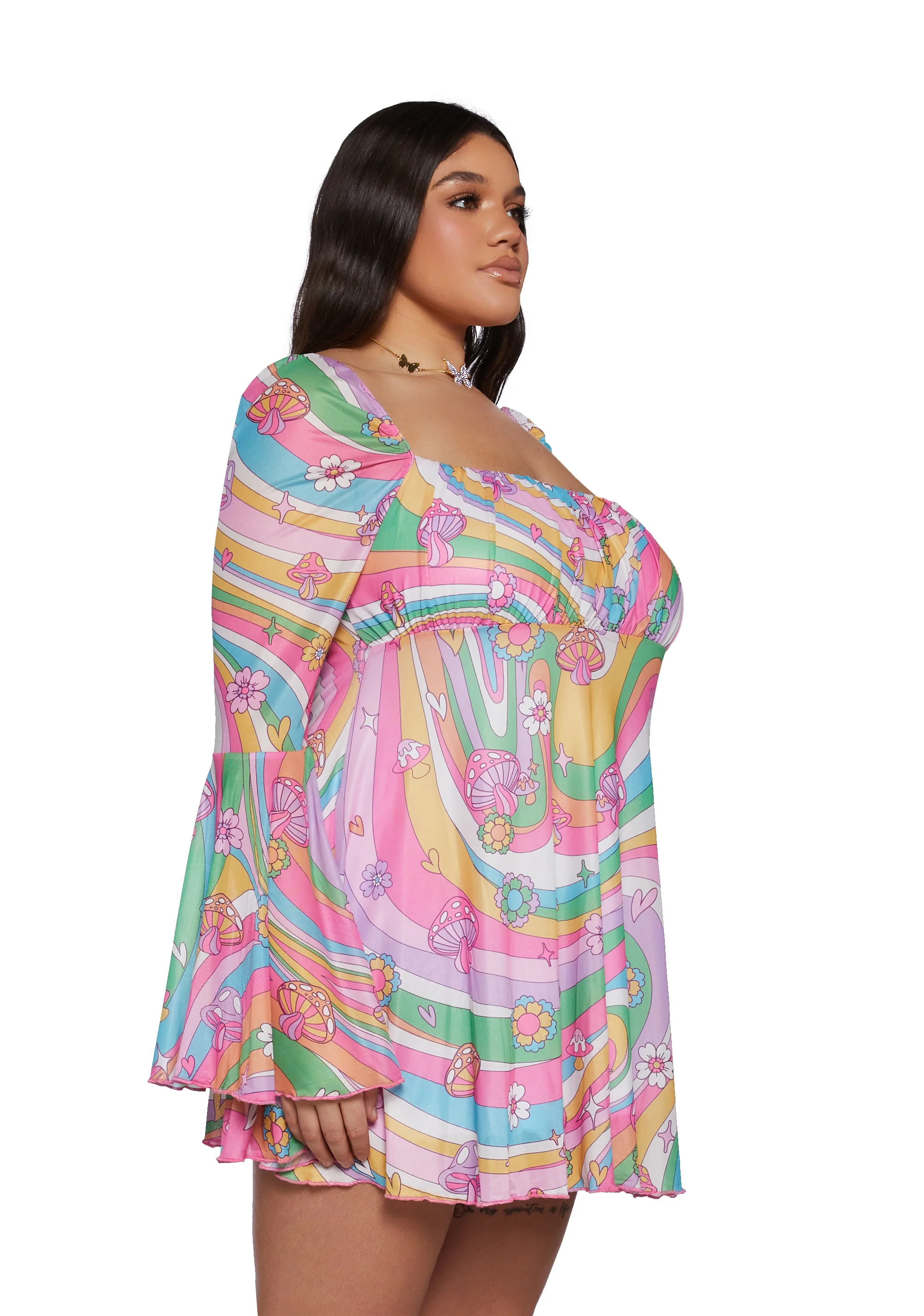 Plus Technicolor Dreams Bell Sleeve Dress - Image 3