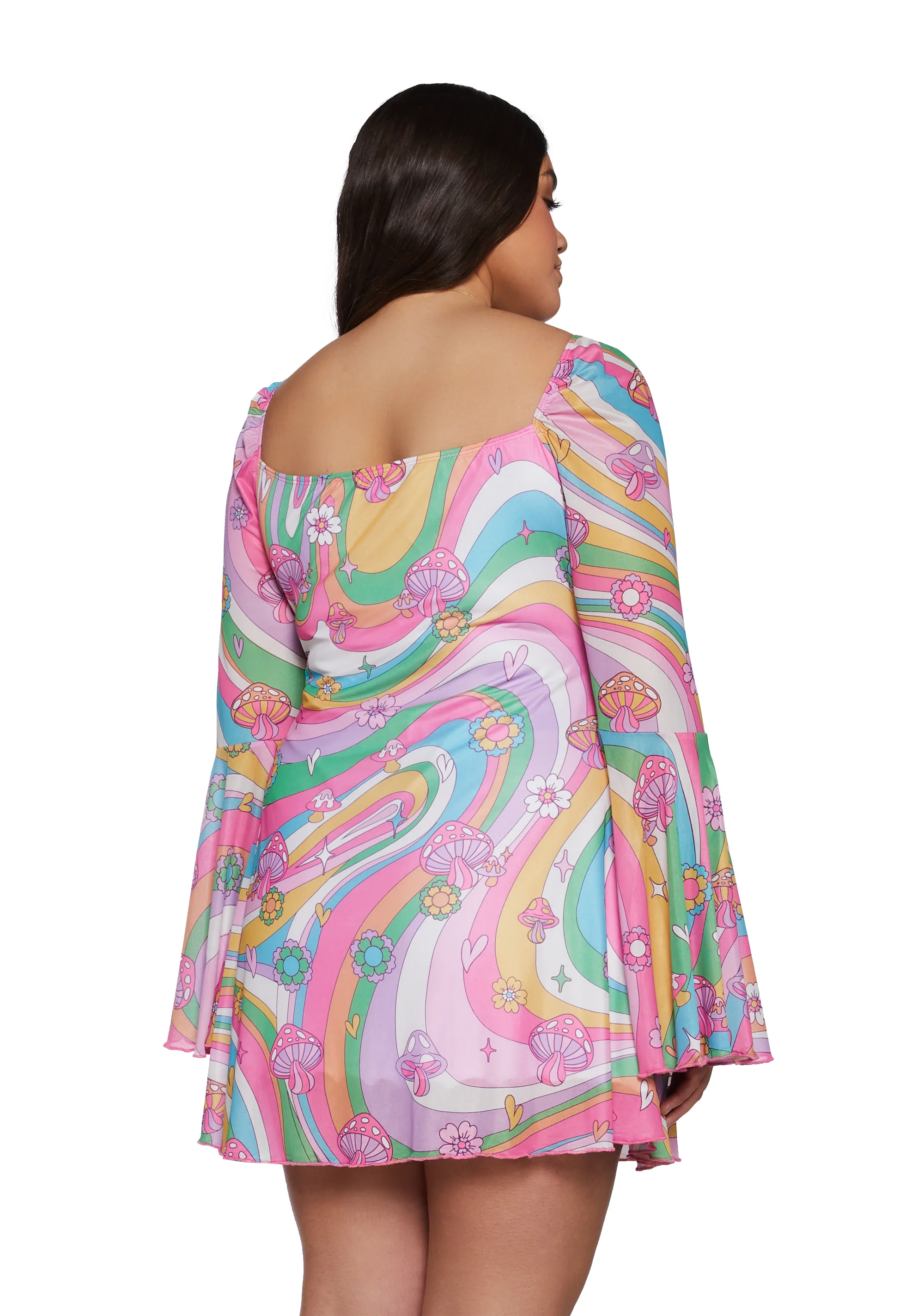 Plus Technicolor Dreams Bell Sleeve Dress - Image 4