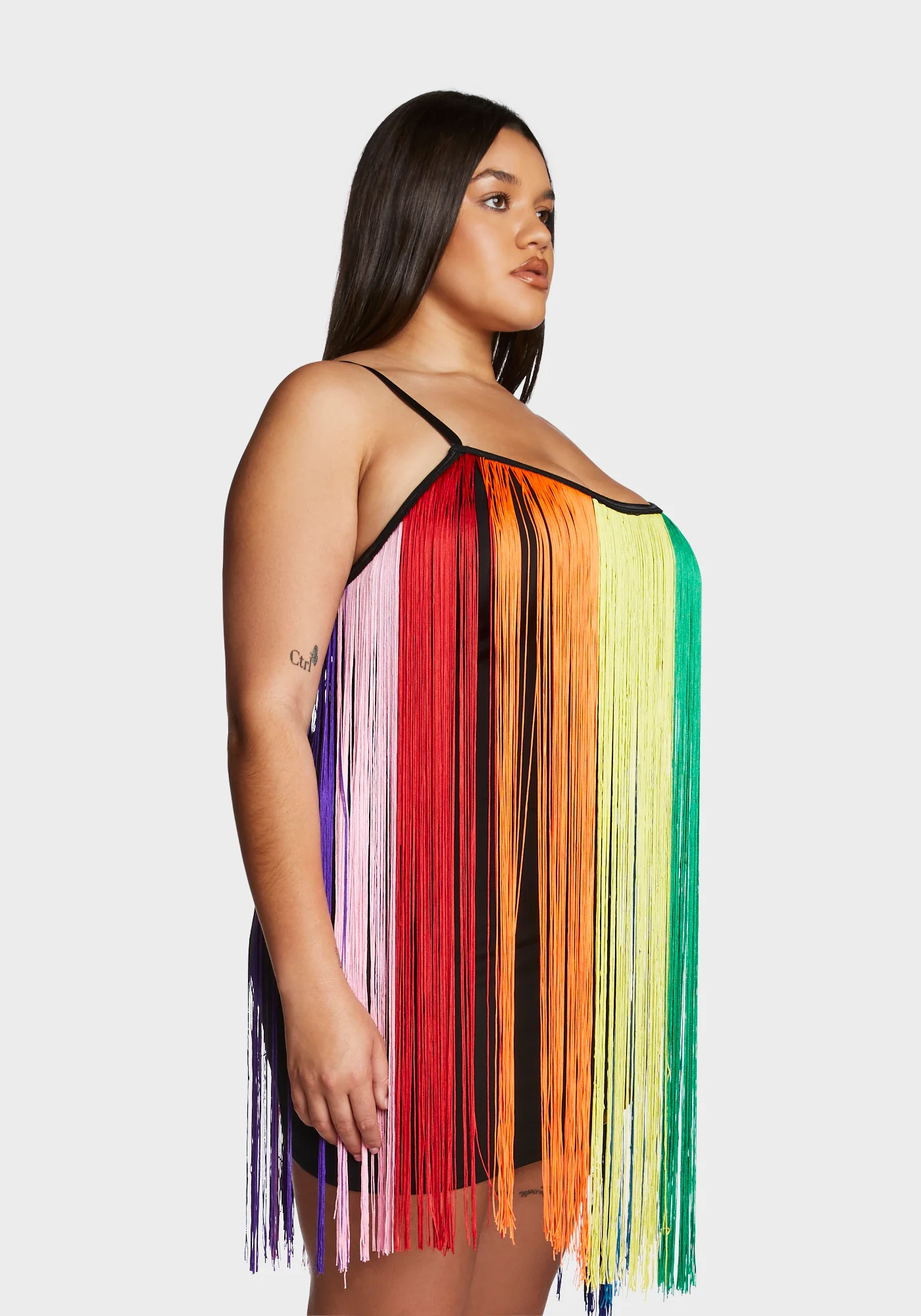 Plus Technicolor Trip Fringe Mini Dress - Image 3