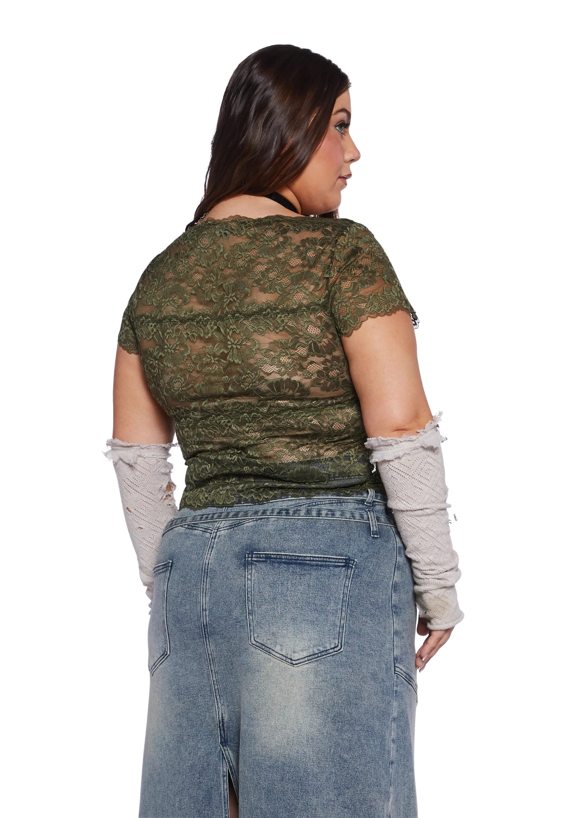 Plus Woodland Wishes Lace Top - Green - Image 2