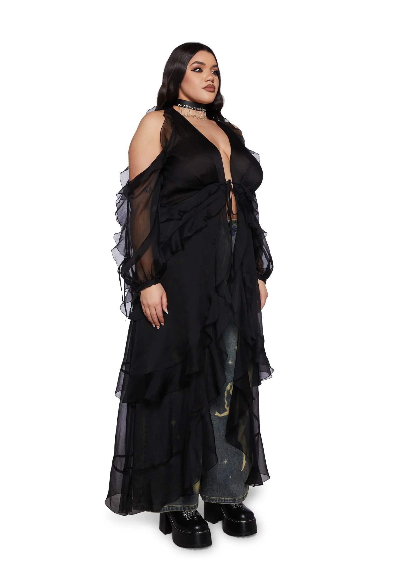 Plus You're The One Ruffle Duster- Black - Image 3