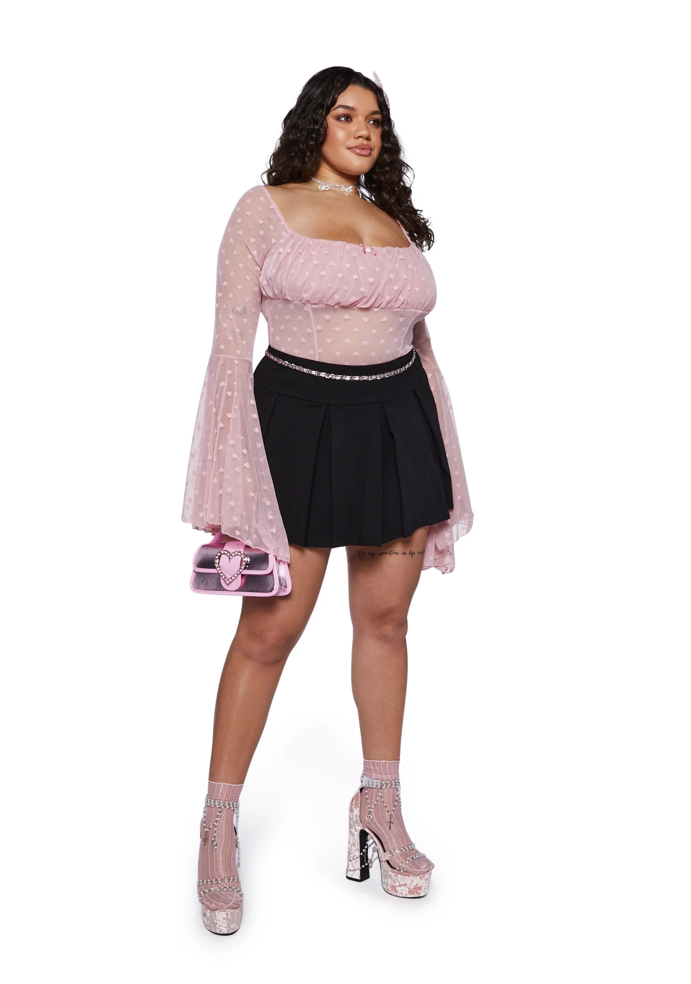 Plus Yours Truly Mesh Bodysuit - Pink - Image 2