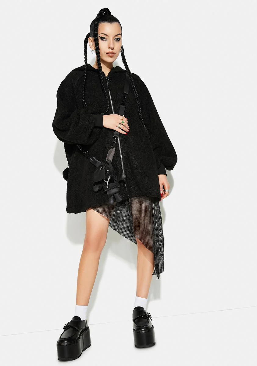 Pom Pom Hooded Zip-Up Teddy Coat - Image 3