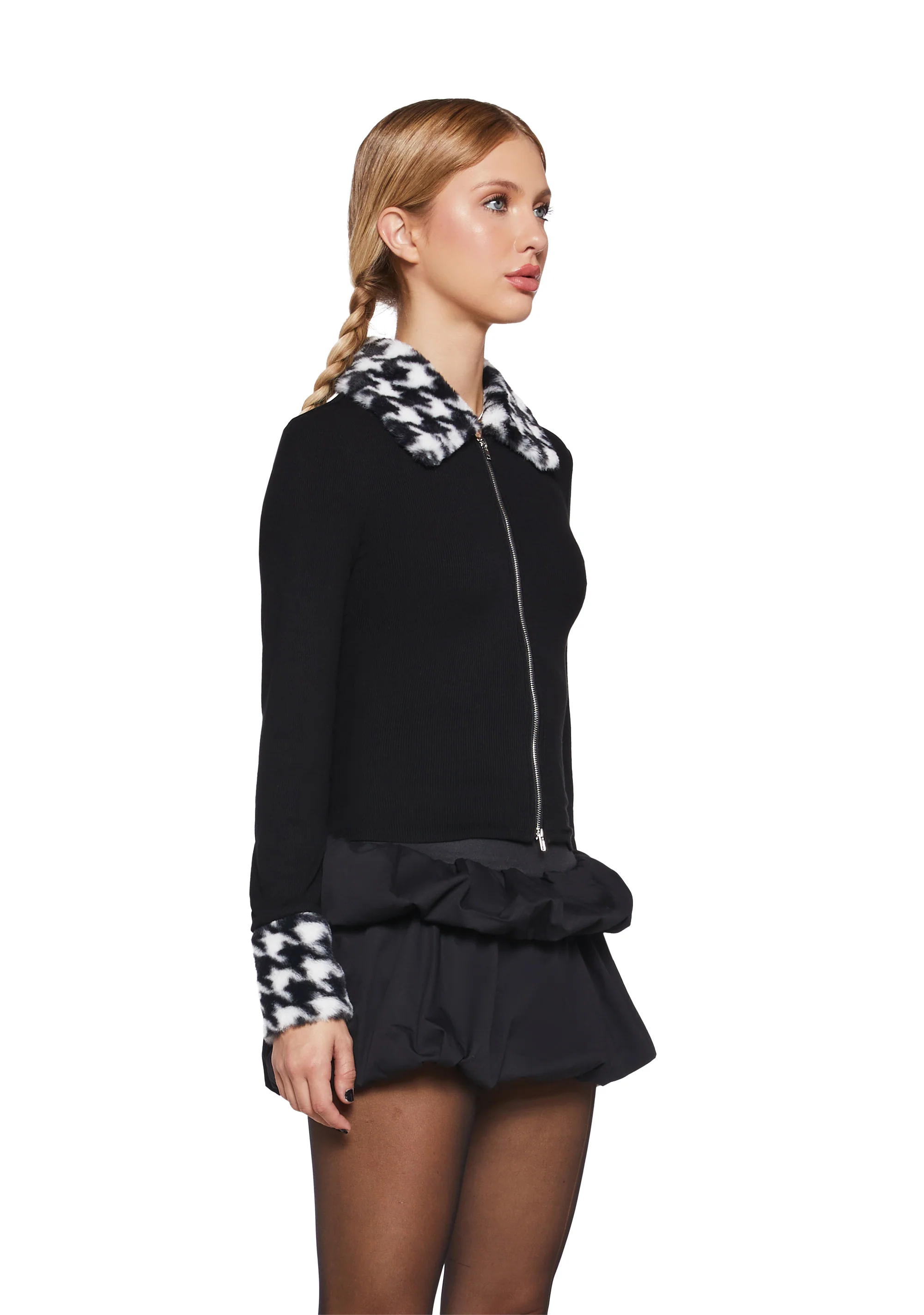 Posh Poise Zip-Up Cardigan - Black - Image 3