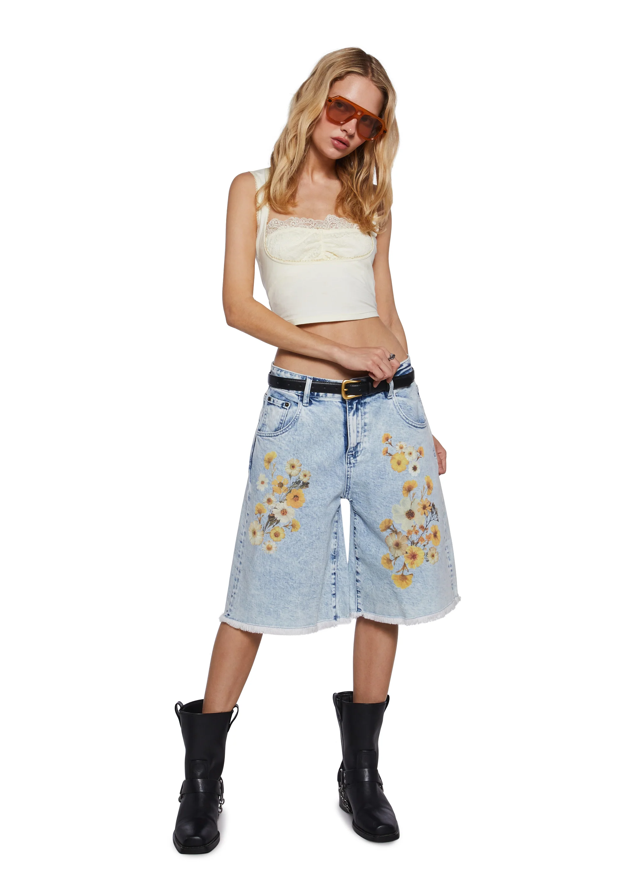 Pressed Flowers Denim Shorts - Image 2