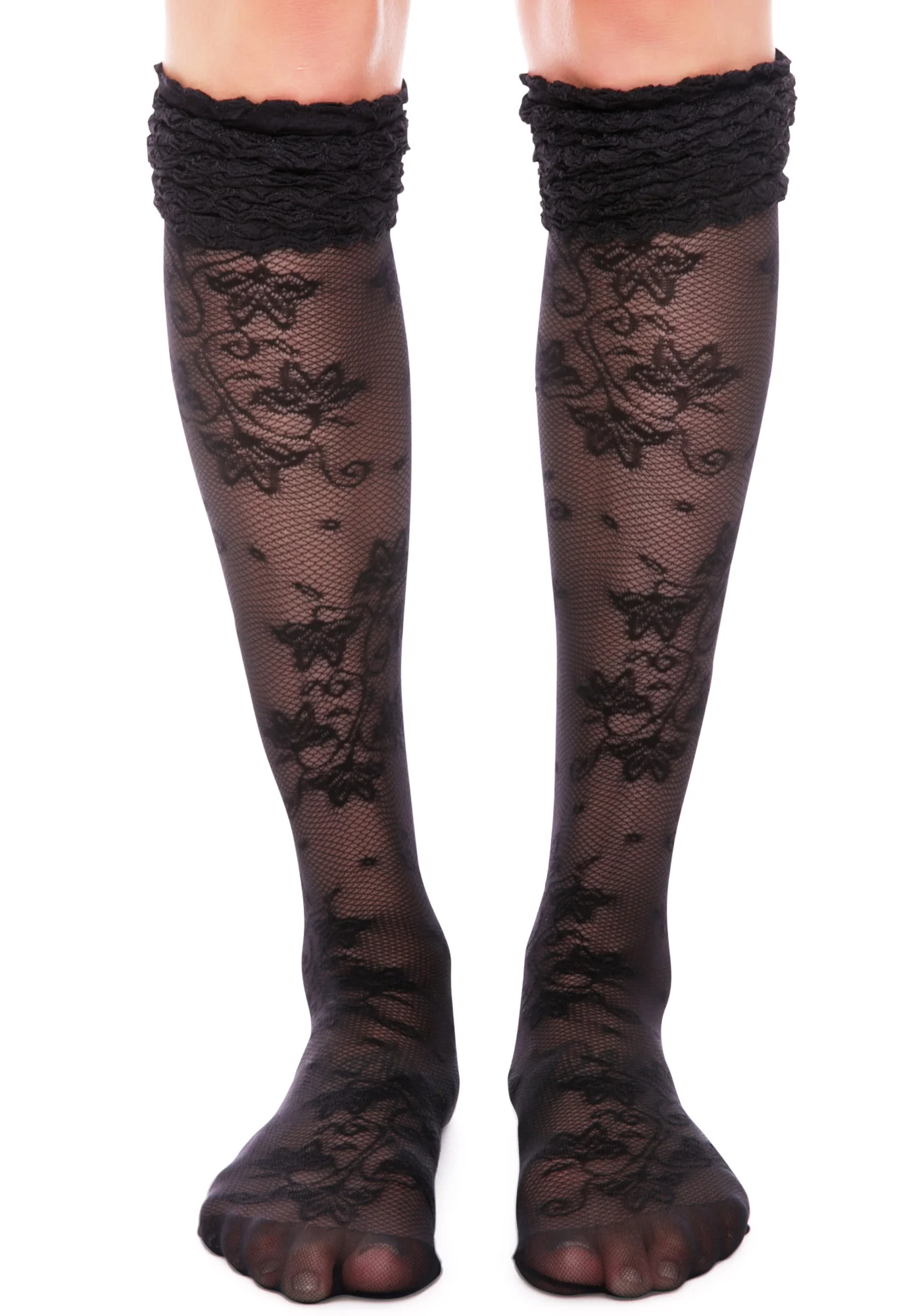 Pretty Polly x Alice & Olivia Lace Ruffle Top Knee Highs - Image 3