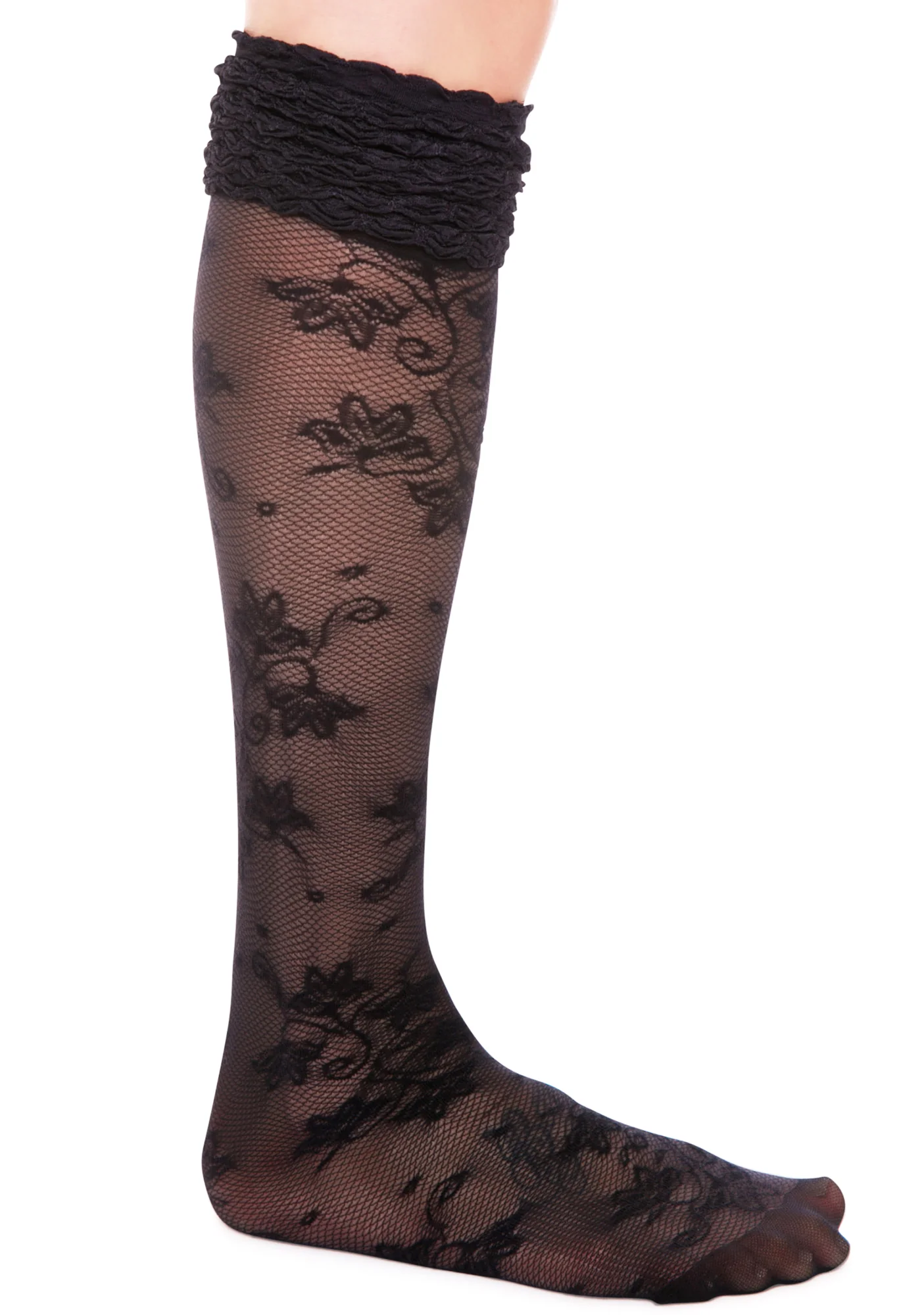 Pretty Polly x Alice & Olivia Lace Ruffle Top Knee Highs - Image 4