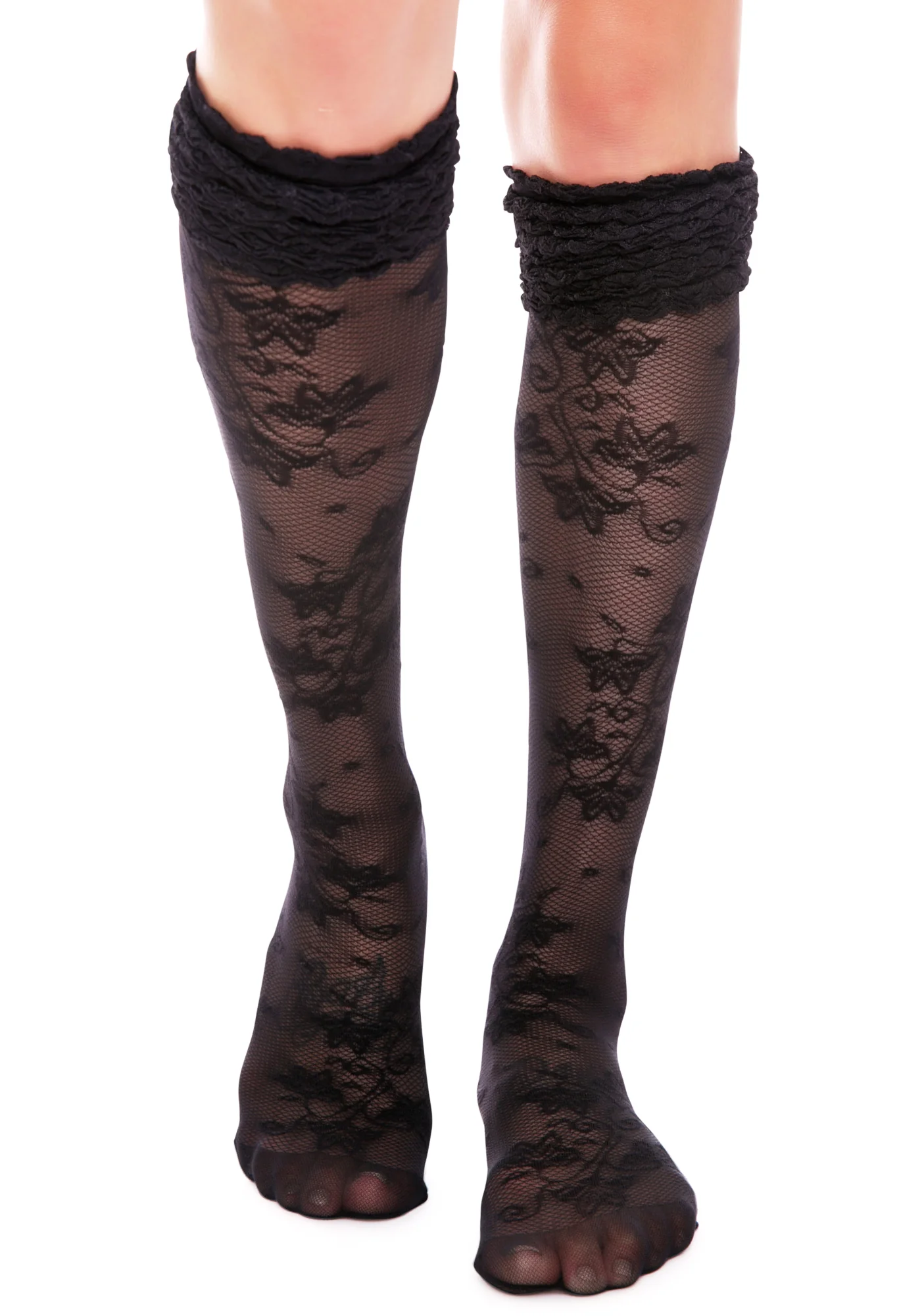 Pretty Polly x Alice & Olivia Lace Ruffle Top Knee Highs - Image 5