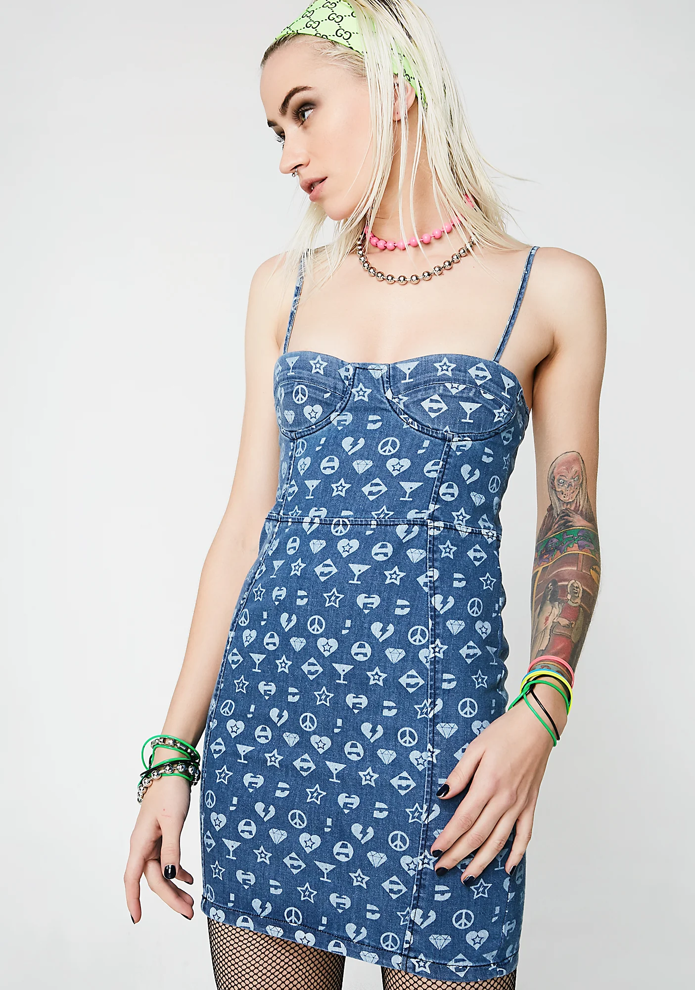 Printed Denim Corset Dress - Image 3