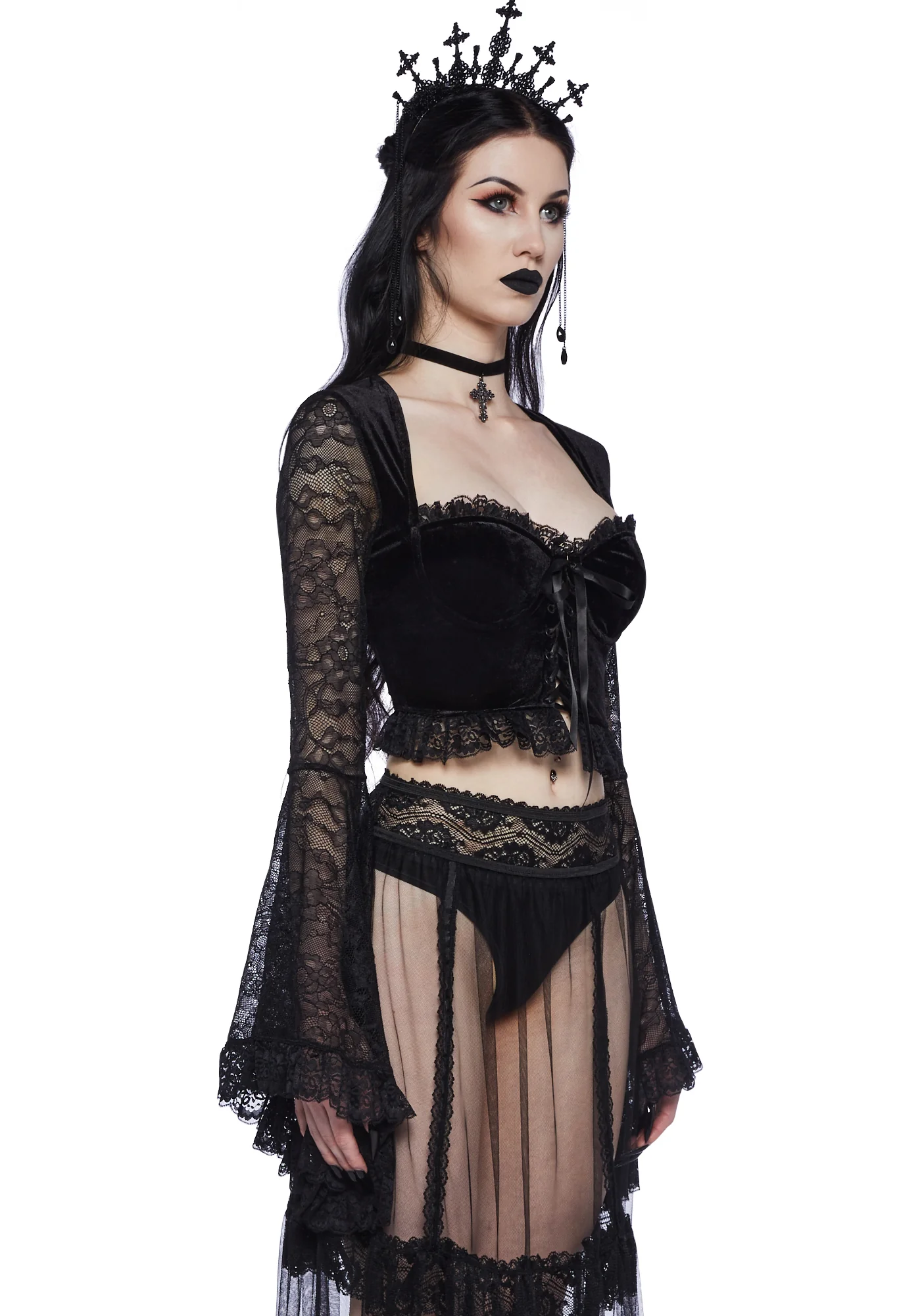 Private Misery Velvet Crop Top - Lace - Image 3