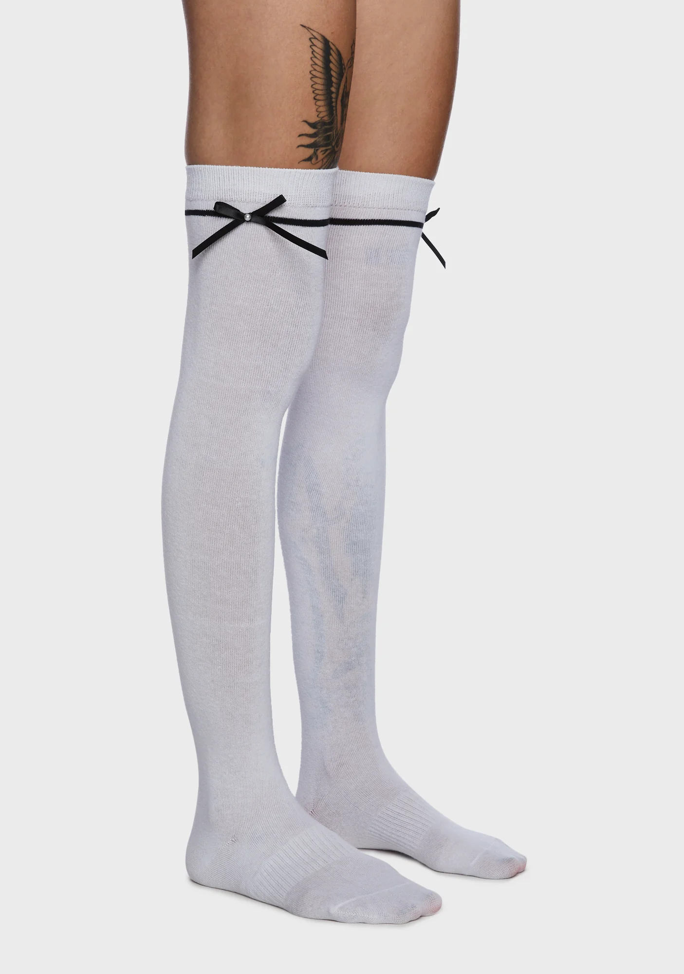 Proper Demeanor Thigh-High Socks - White - Image 2