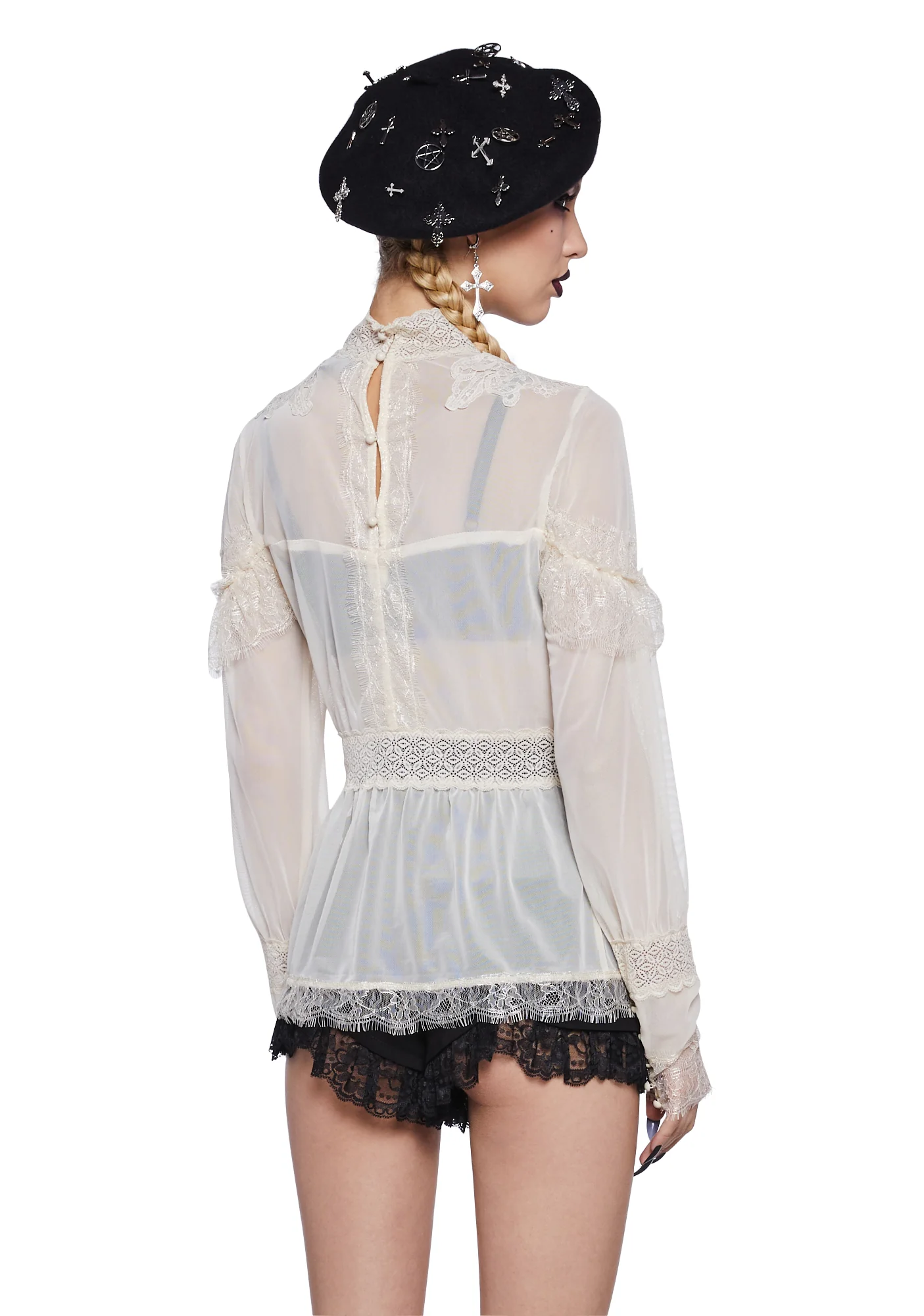 Psychic Sinner Sheer Blouse - Ivory - Image 4